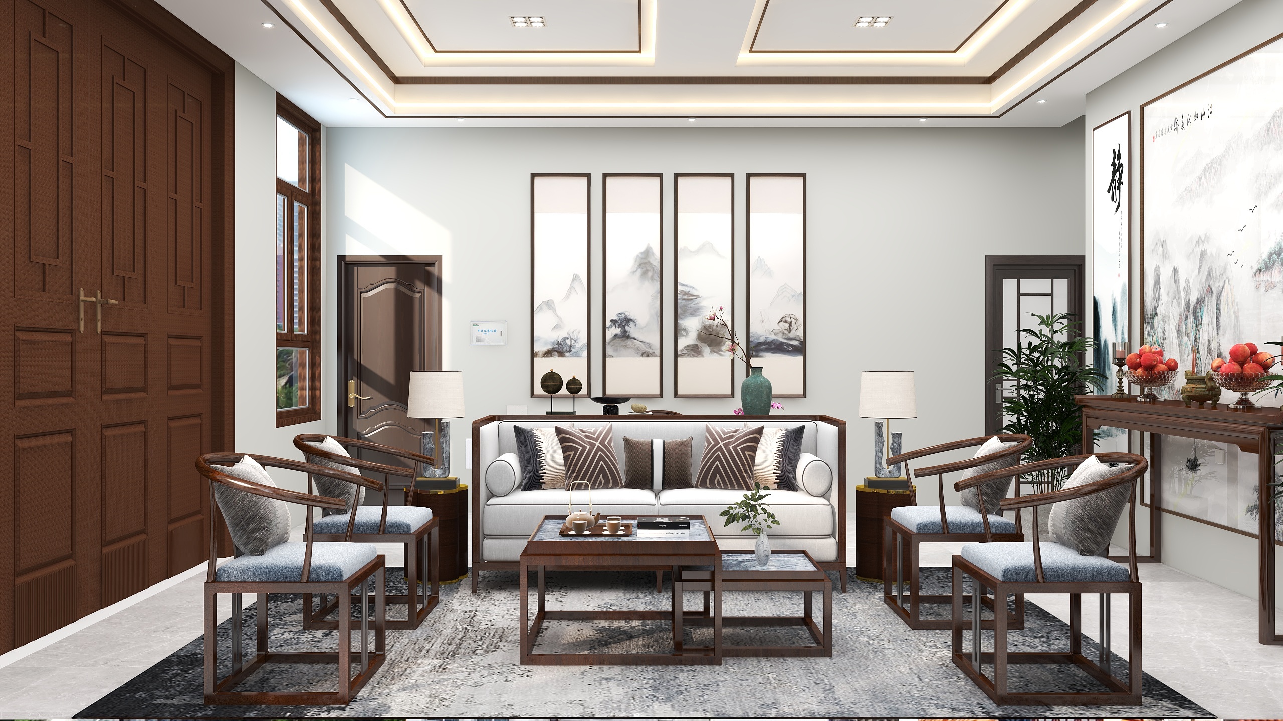 壹诺设计工作室-新中式别墅装修效果图