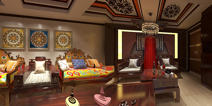 扎桑设计-藏式客厅-装修设计方案