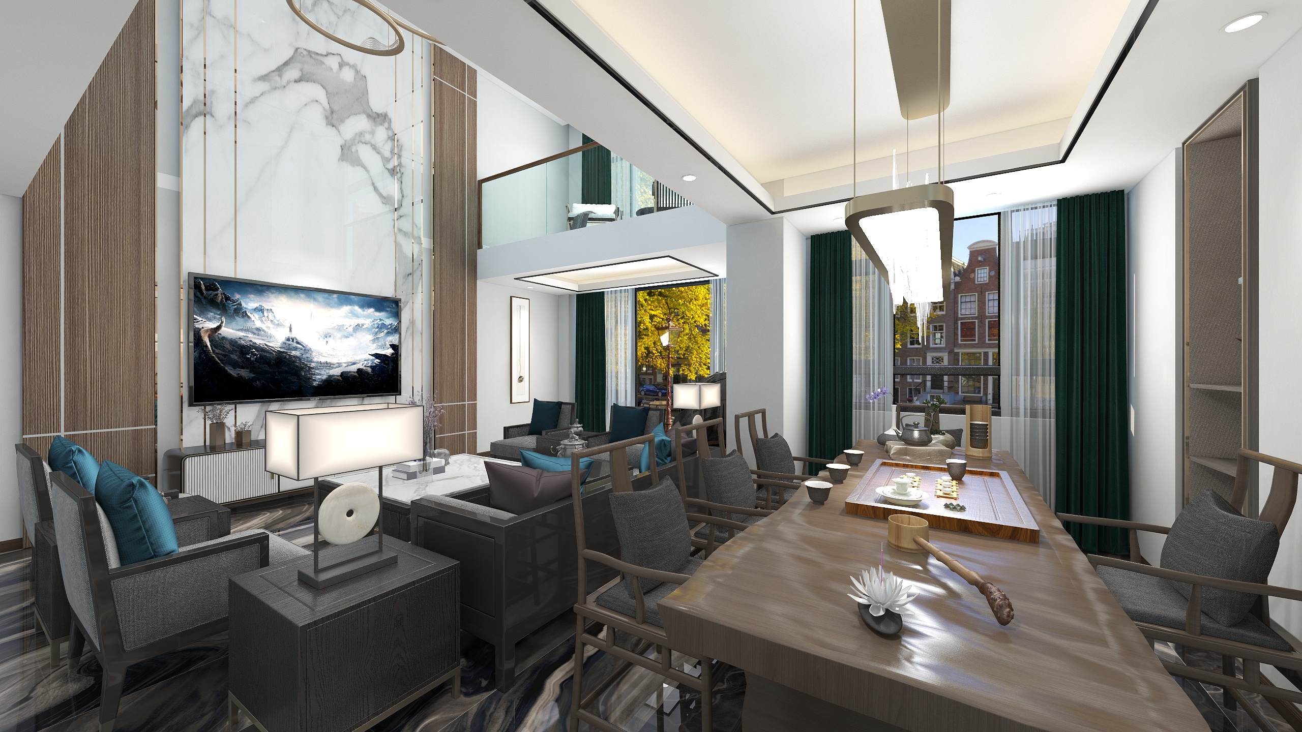 ~大熊设计事务所~-150平新中式三居装修效果图