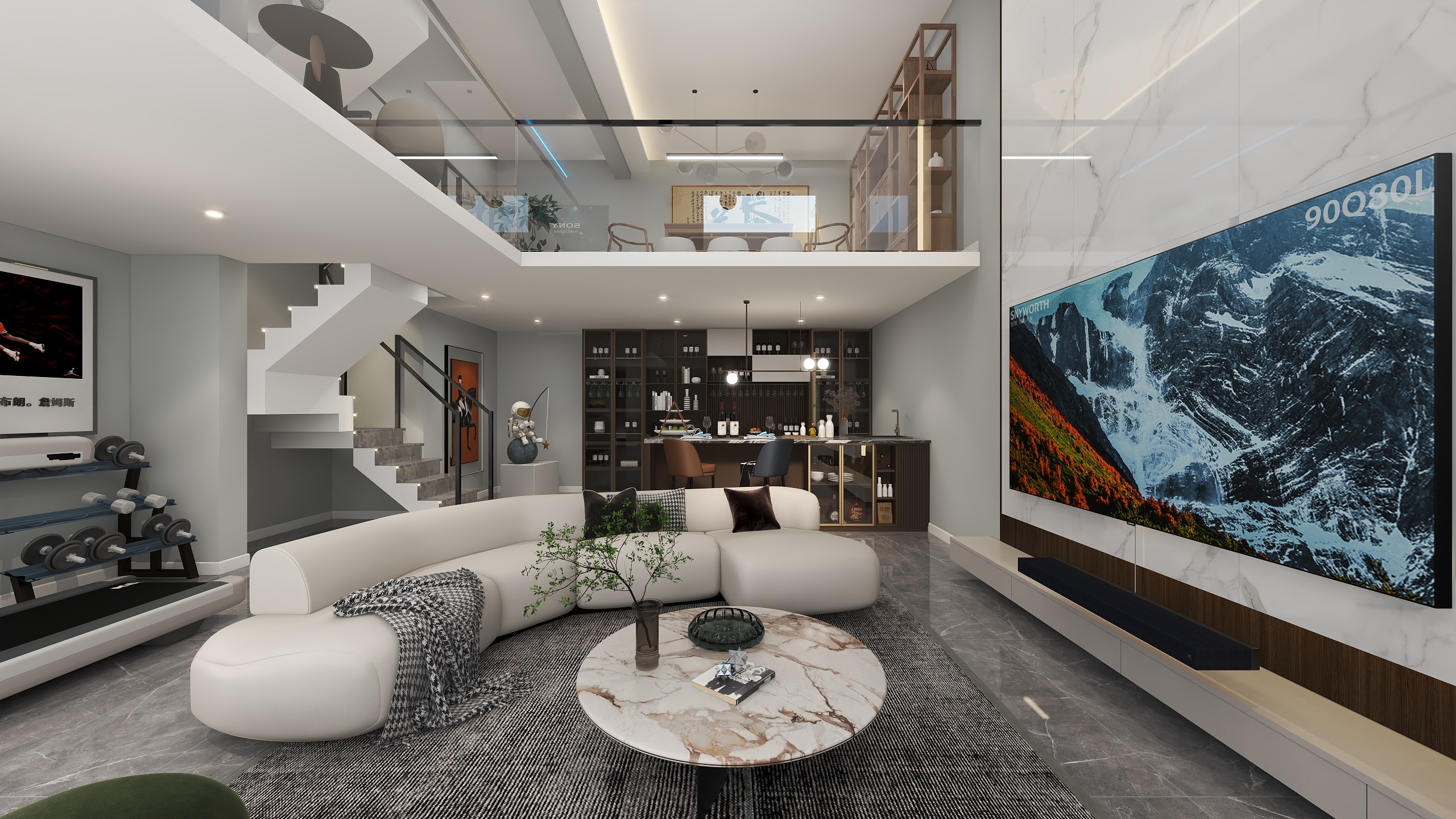 胖头鱼设计-津南区中海南开郡300平四层年轻人的现代家居装修效果图