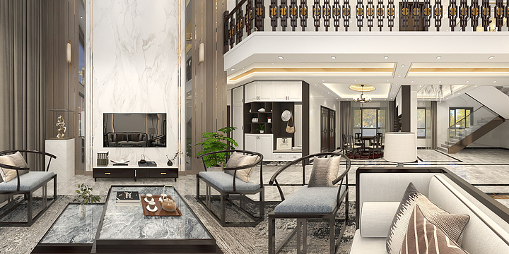 千纸鹤002-180m²长岐新中式复式别墅-装修设计方案