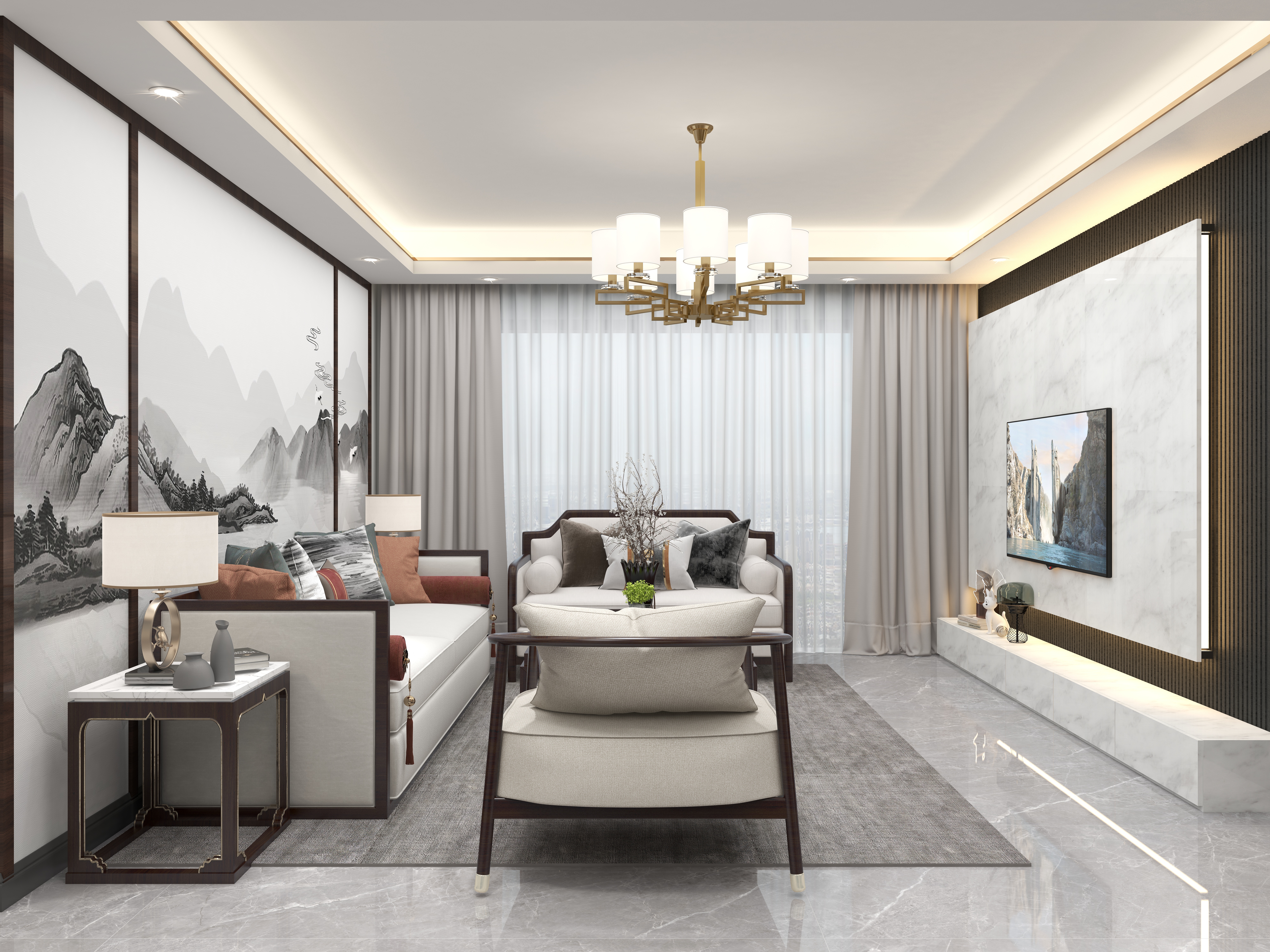 壹诺设计工作室-新中式2.18装修效果图