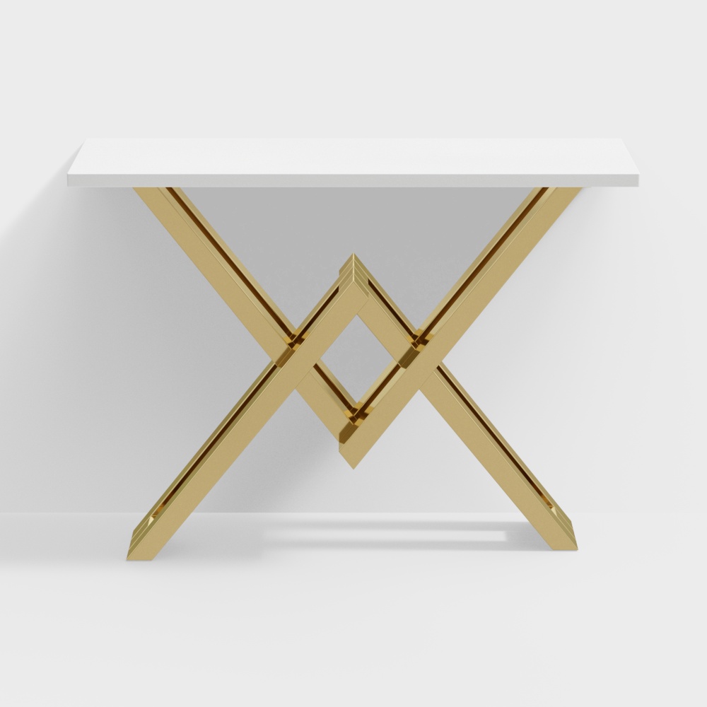 White & Gold Narrow Console Table Accent Table For Entryway X Base & Metal in Small