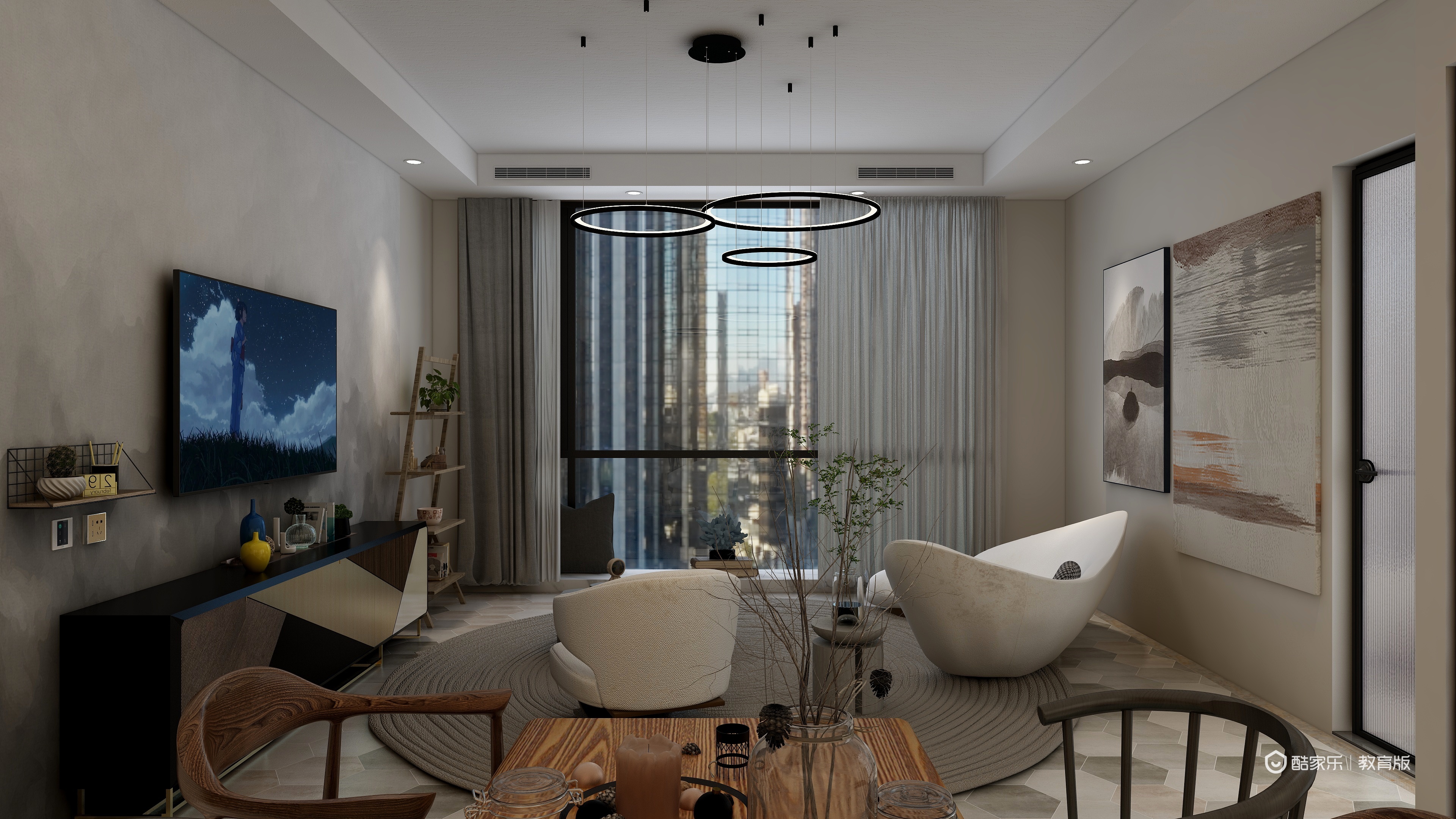 行歌于途-西北农林科技大学任懿简约现代风格客餐厅装修效果图