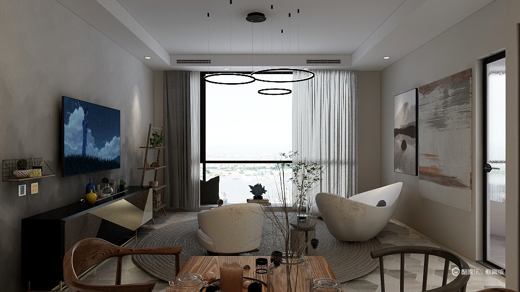 行歌于途-西北农林科技大学任懿简约现代风格客餐厅-装修设计方案