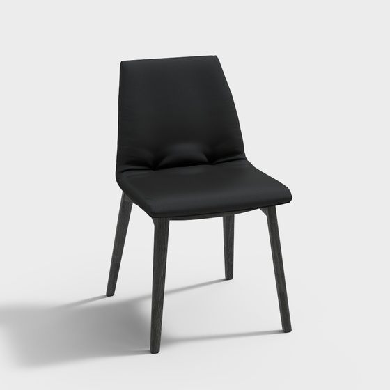Modern Leather Dining Chair 3D Model in Black