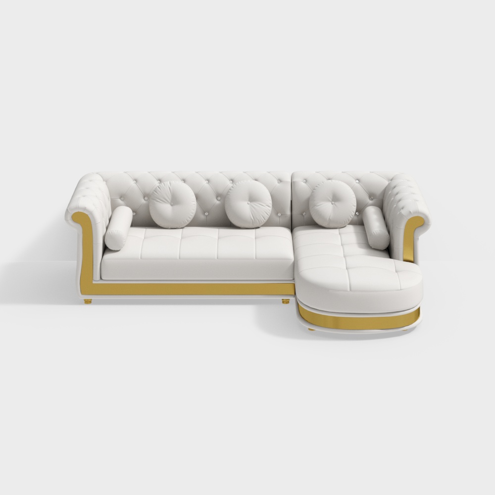 Canapé sectionnel d'angle blanc moderne Dodiy en forme de L, 5 places, causeuse avec coussins de chaise longue