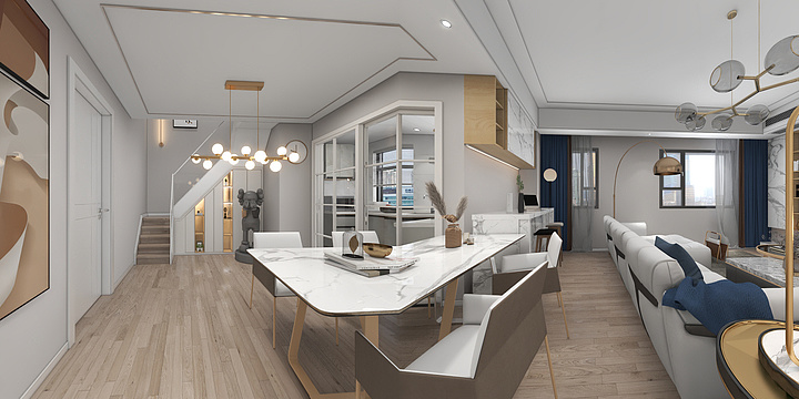 全案设计杨博-汤逊湖社区复式楼客厅效果-装修设计方案