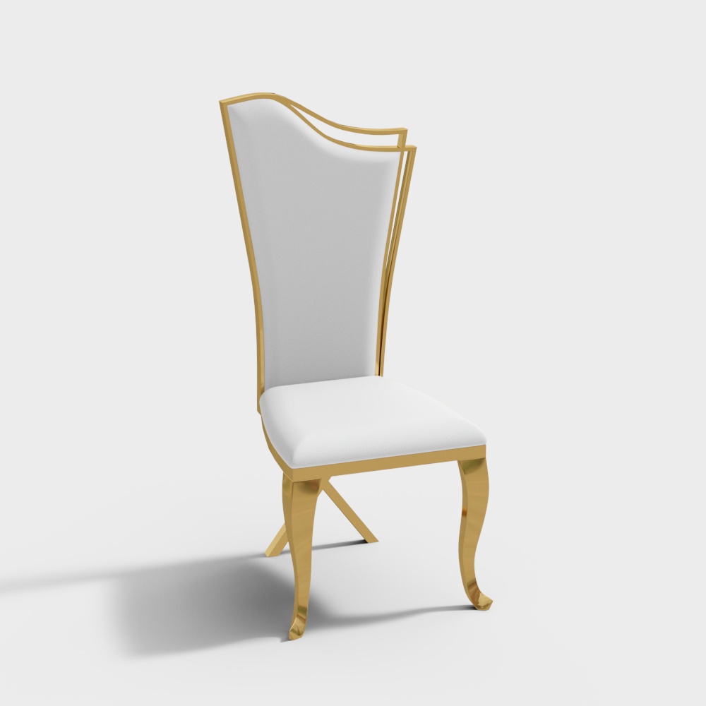 Juego de 2 sillas de comedor tapizadas blancas de acero inoxidable con patas doradas