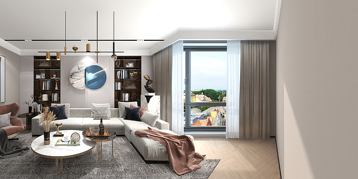 壹玖零柒-现代轻奢客厅-装修设计方案