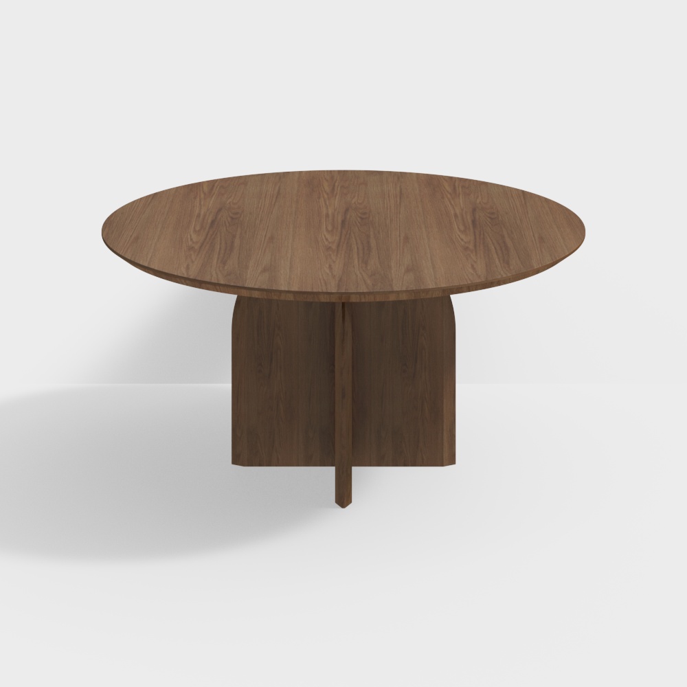59" Modern Round Dining Table for 8 Walnut Solid Wood Tabletop Pedestal Base