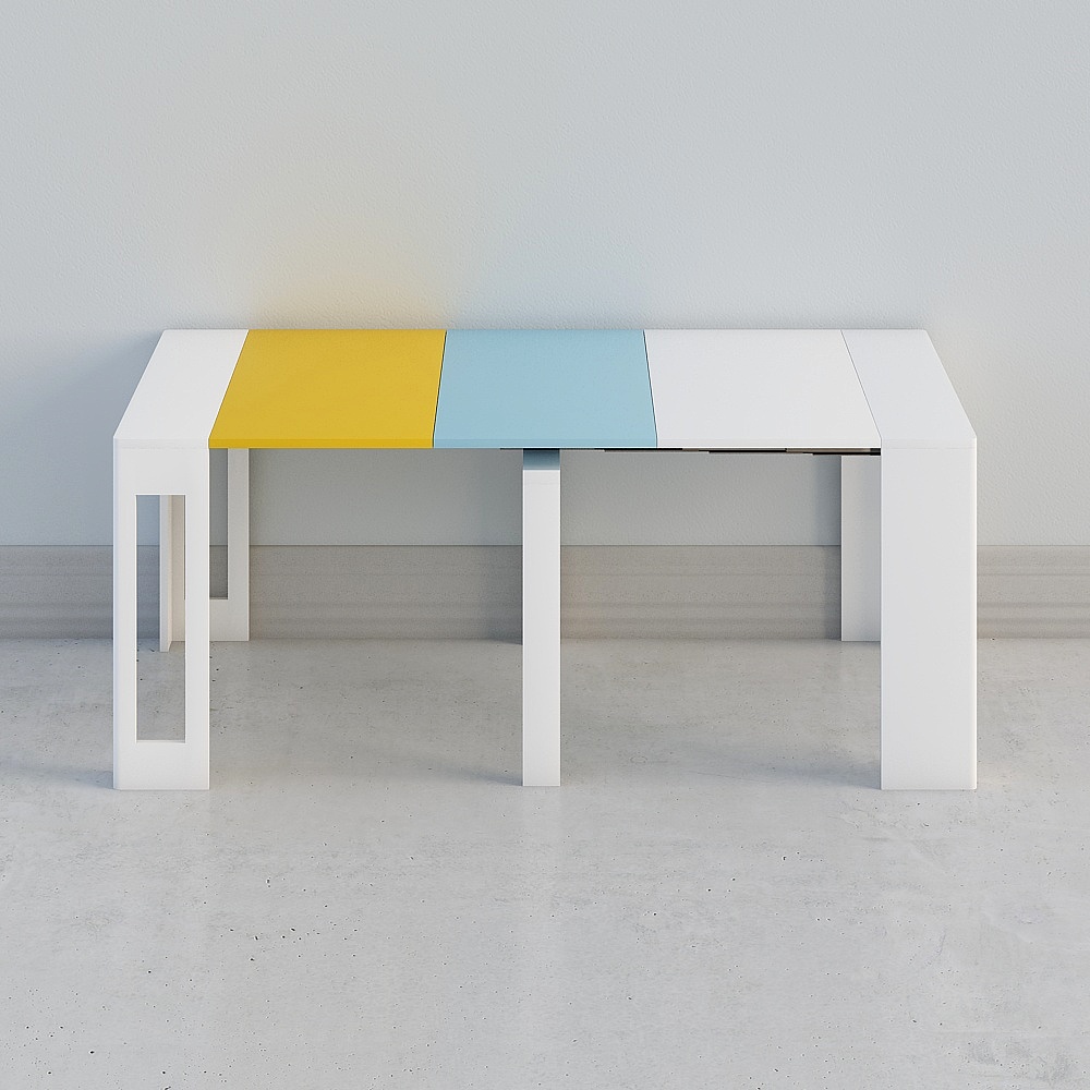 Modern 16"-73" Folding White&Blue&Yellow Dining Table Movable Writing Desk with Leaves