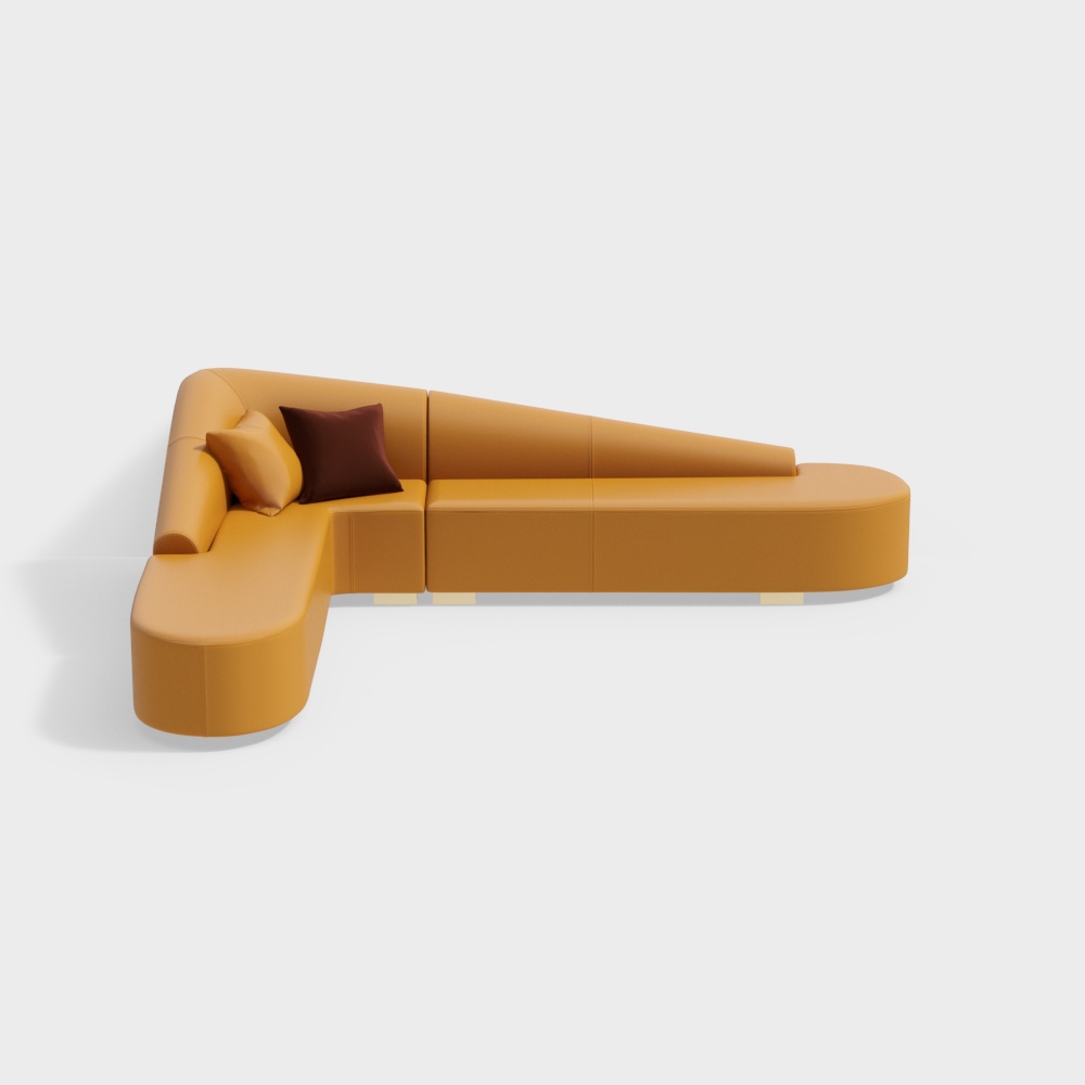 Canapé d'angle en forme de L rembourré en similicuir orange moderne