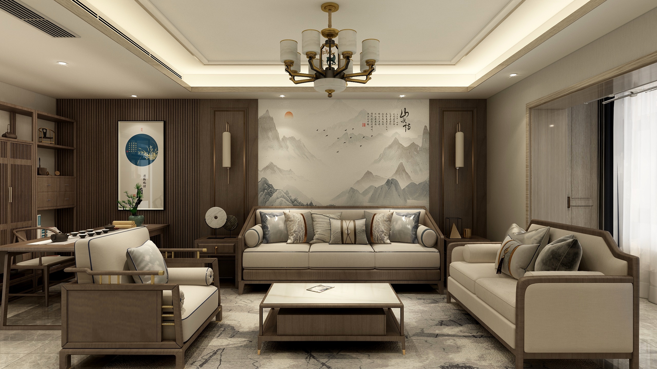 连瑞雪-新中式130m²三居装修效果图