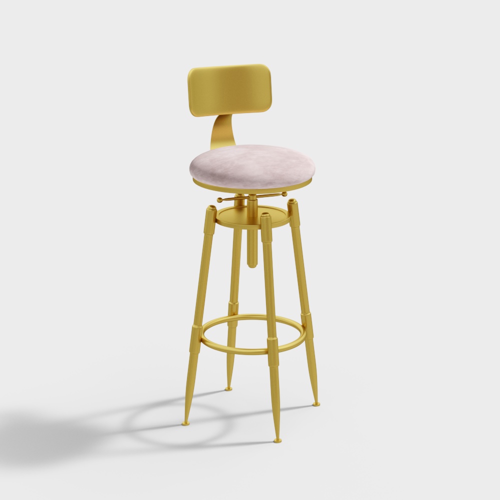 Pink and Gold Swivel Adjustable Height Upholstered Bar Stool (Set of 2)