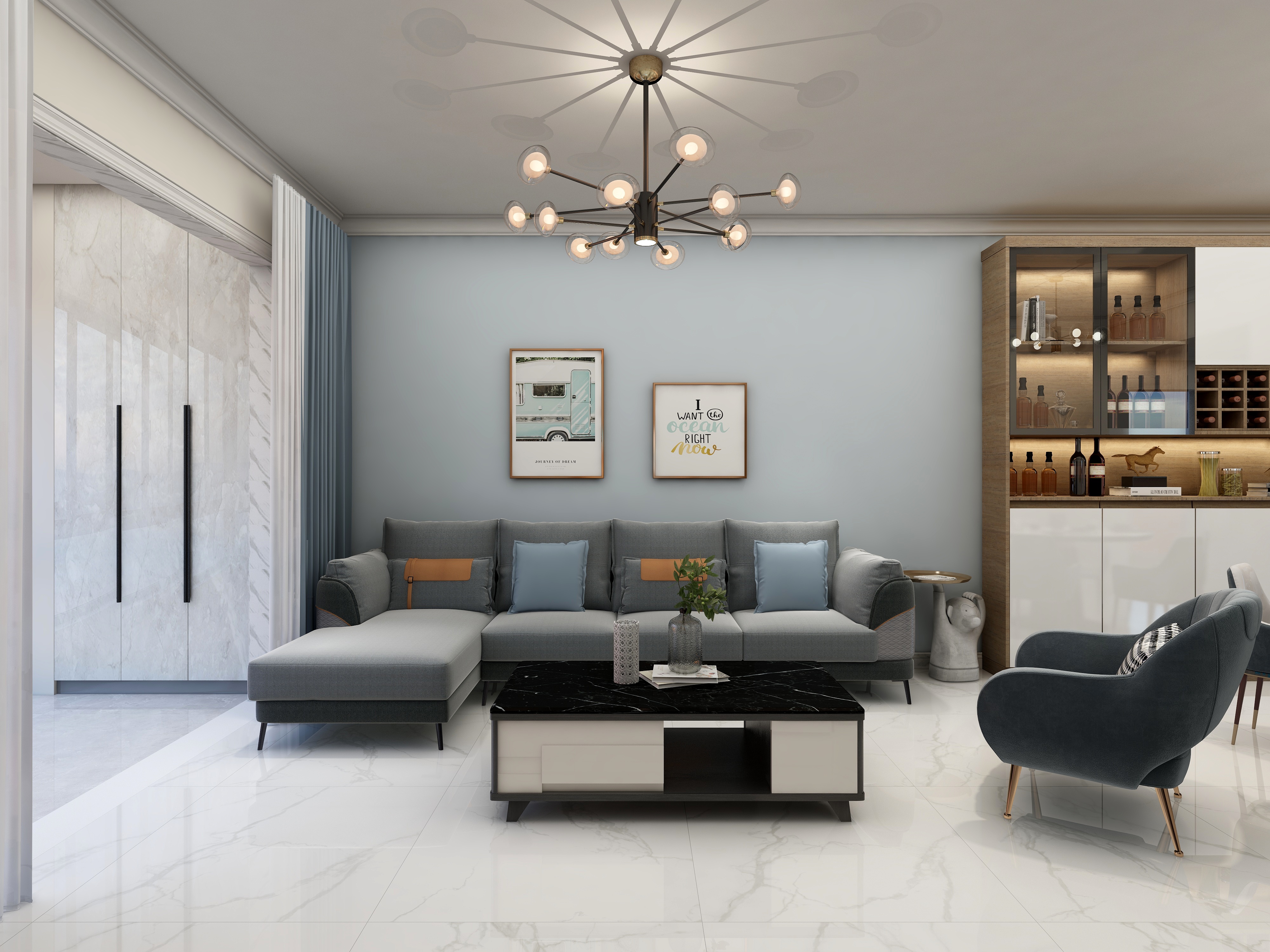 上海华锋国际设计工作室李锋-110m2现代简约风格装修效果图