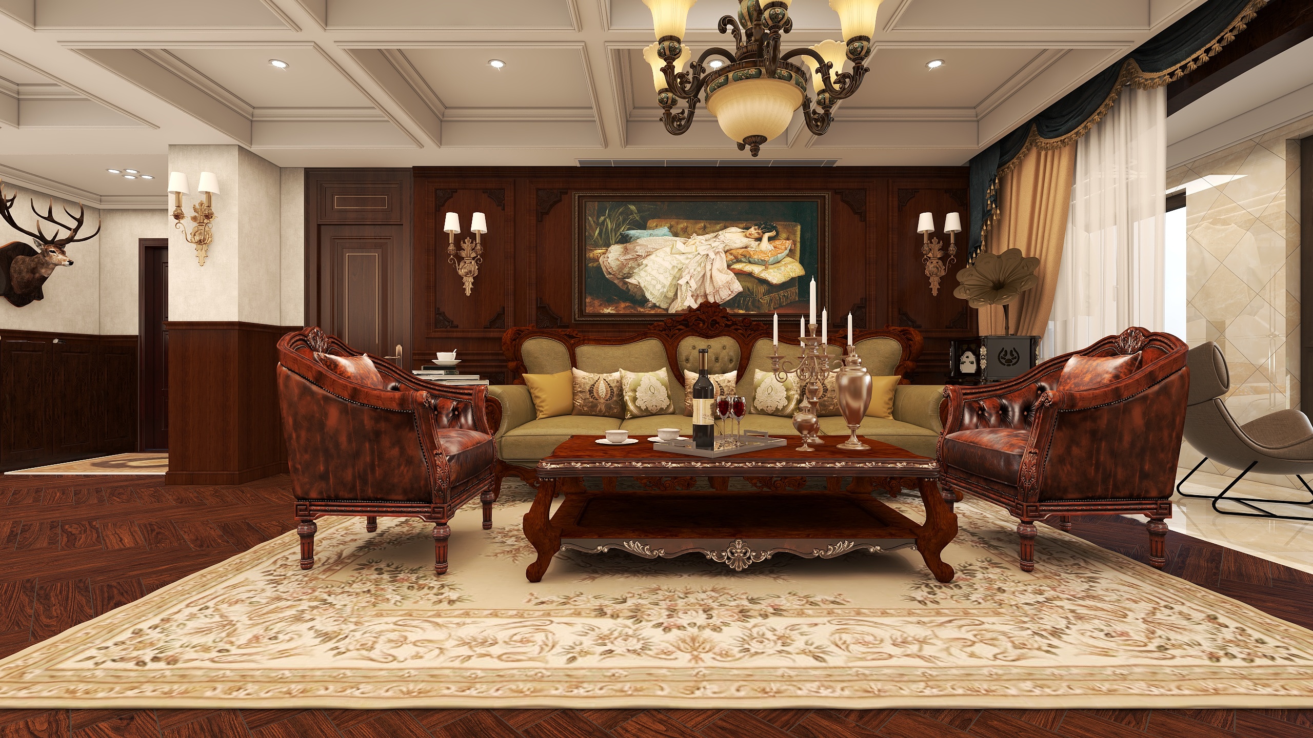 Lziu-美式三居室装修效果图