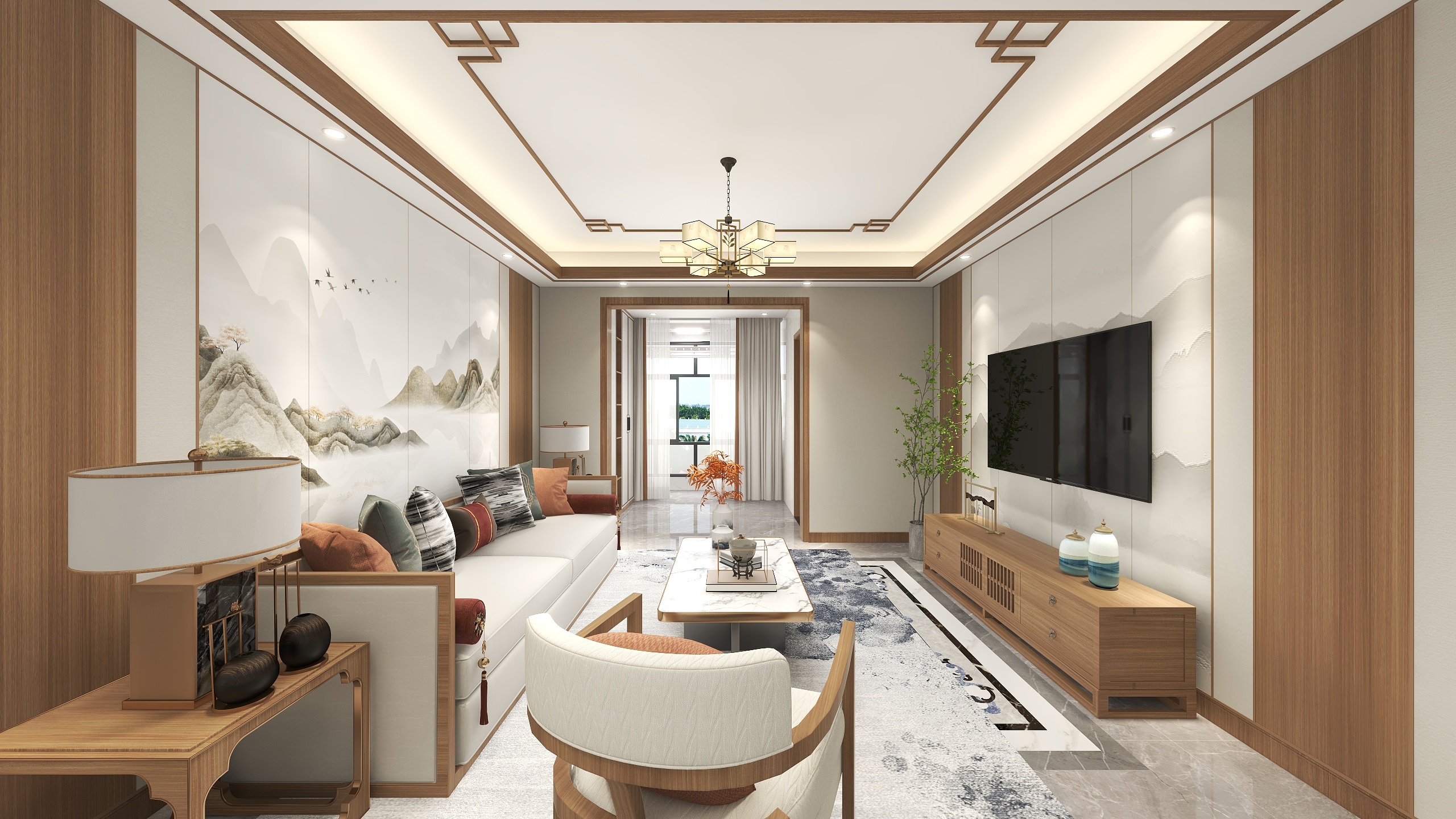 执竞空间-82平三居新中式设计-装修设计方案