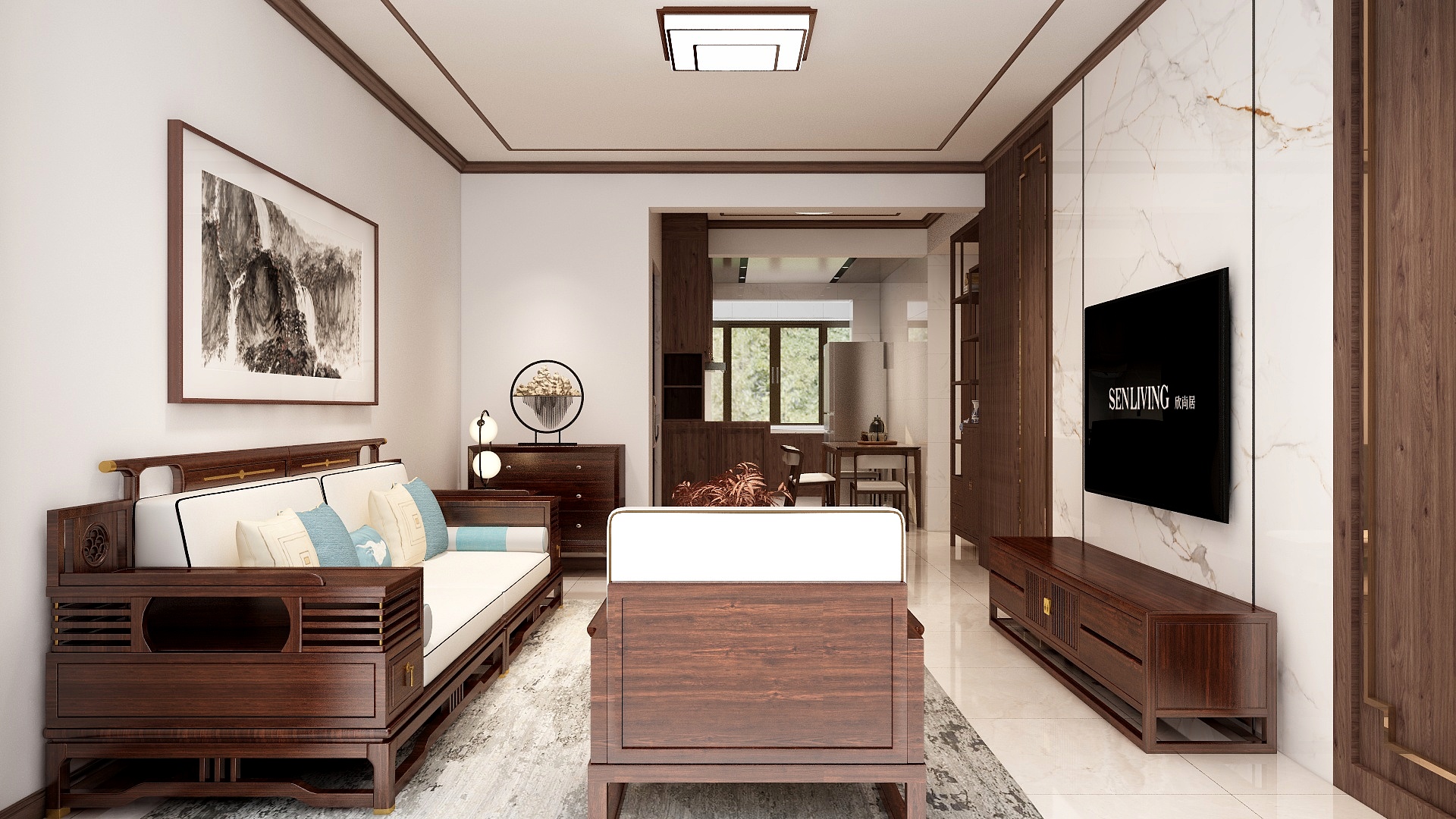 李青越-85方简约新中式两居室装修效果图