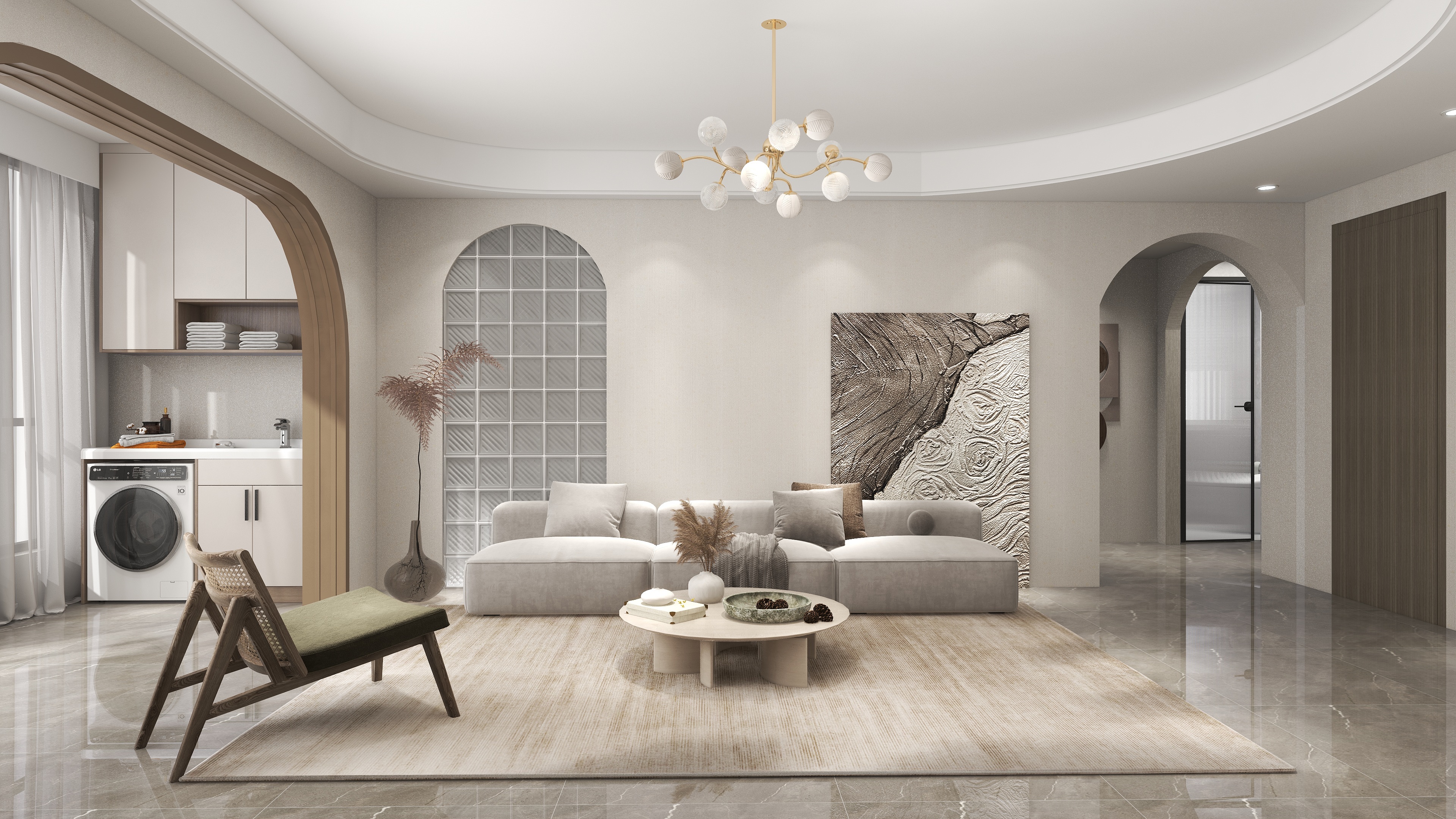 大金空调官方-105㎡三房两厅奶油侘寂，留住初夏温柔的风装修效果图