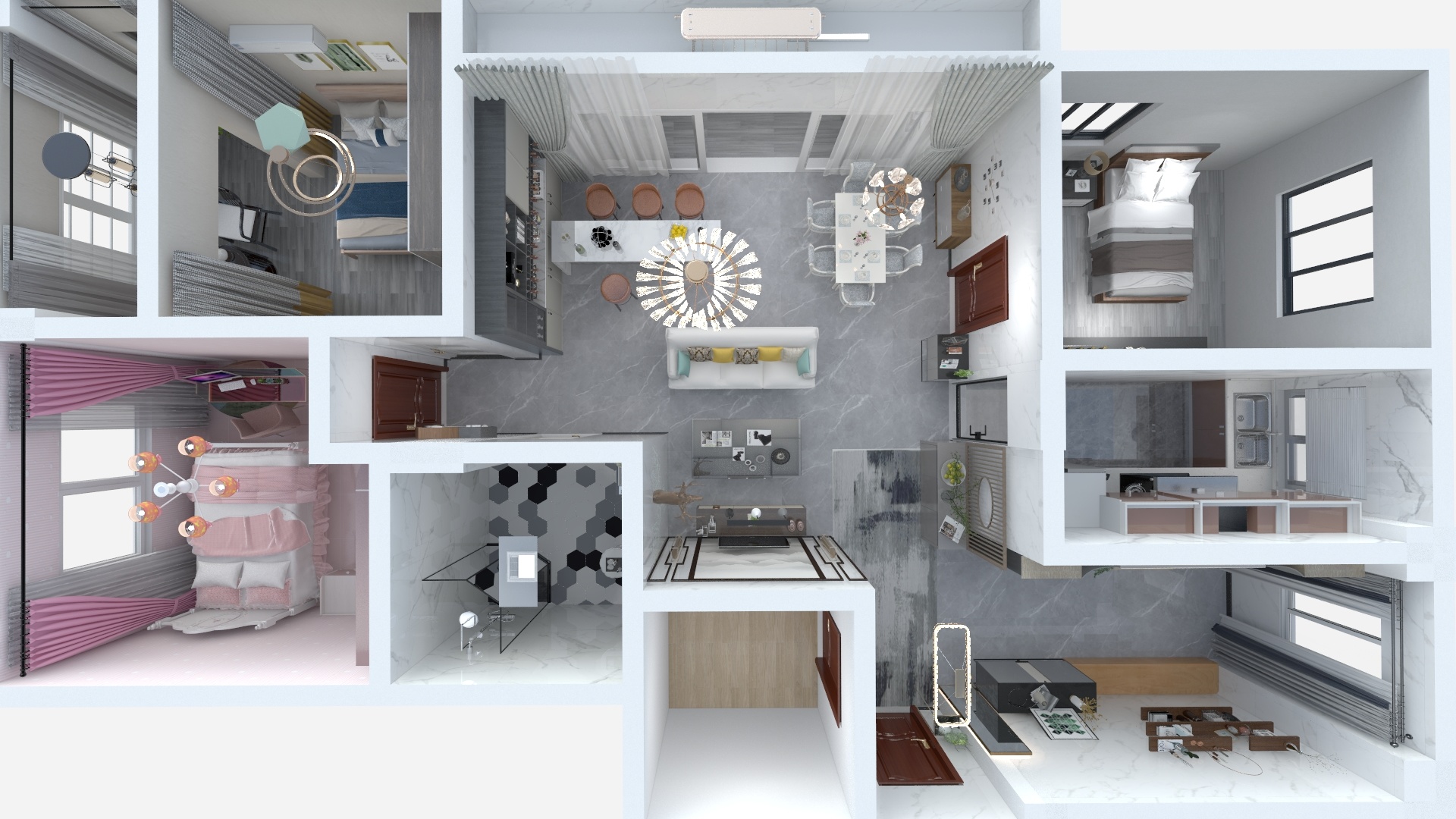 冠军瓷砖v古宝斯陶瓷LCAvGPQD-瑞和园89.50㎡B户型3室2厅1卫-装修设计方案