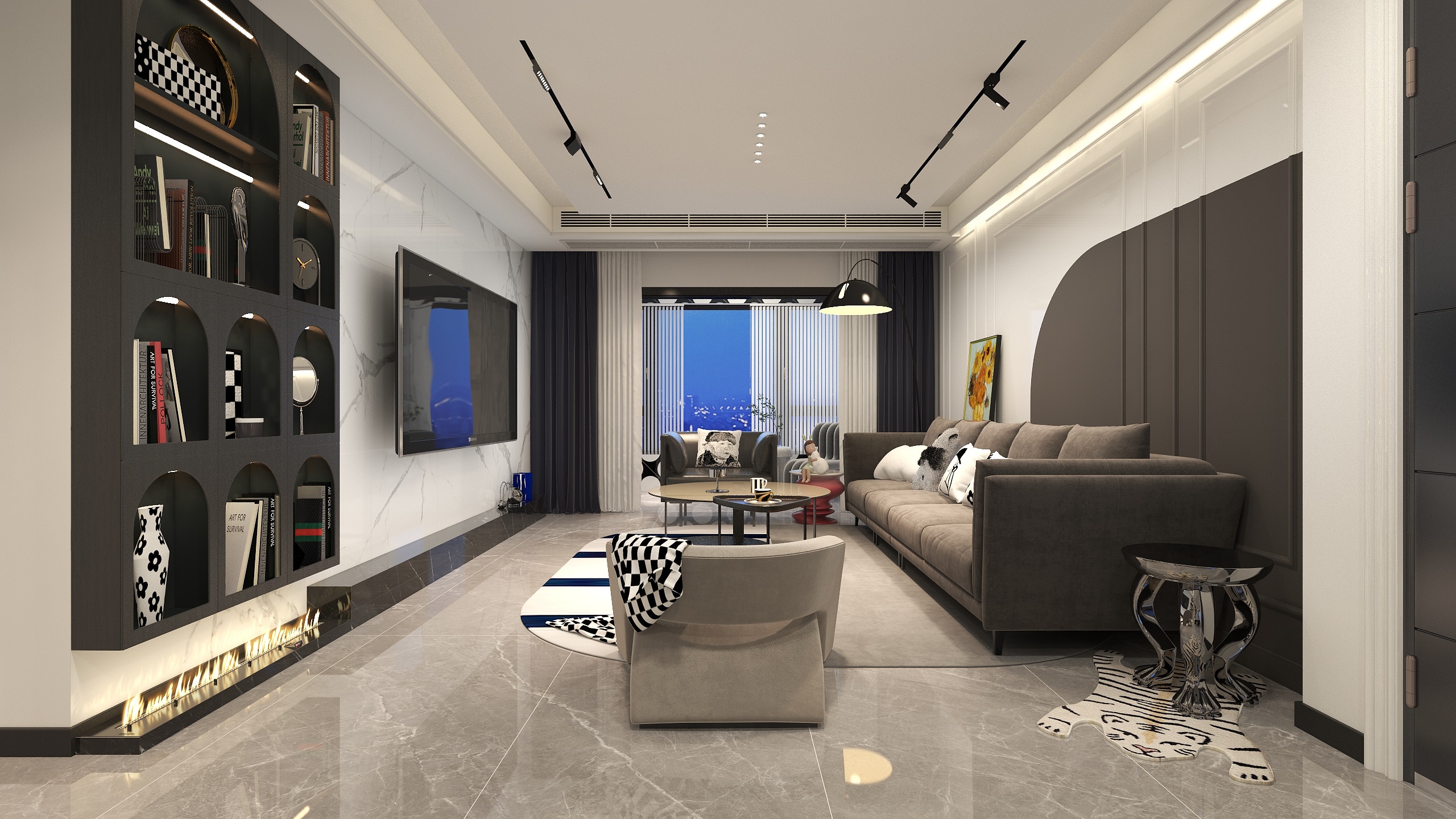 王瑛-轻复古.后现代住宅三居室装修效果图