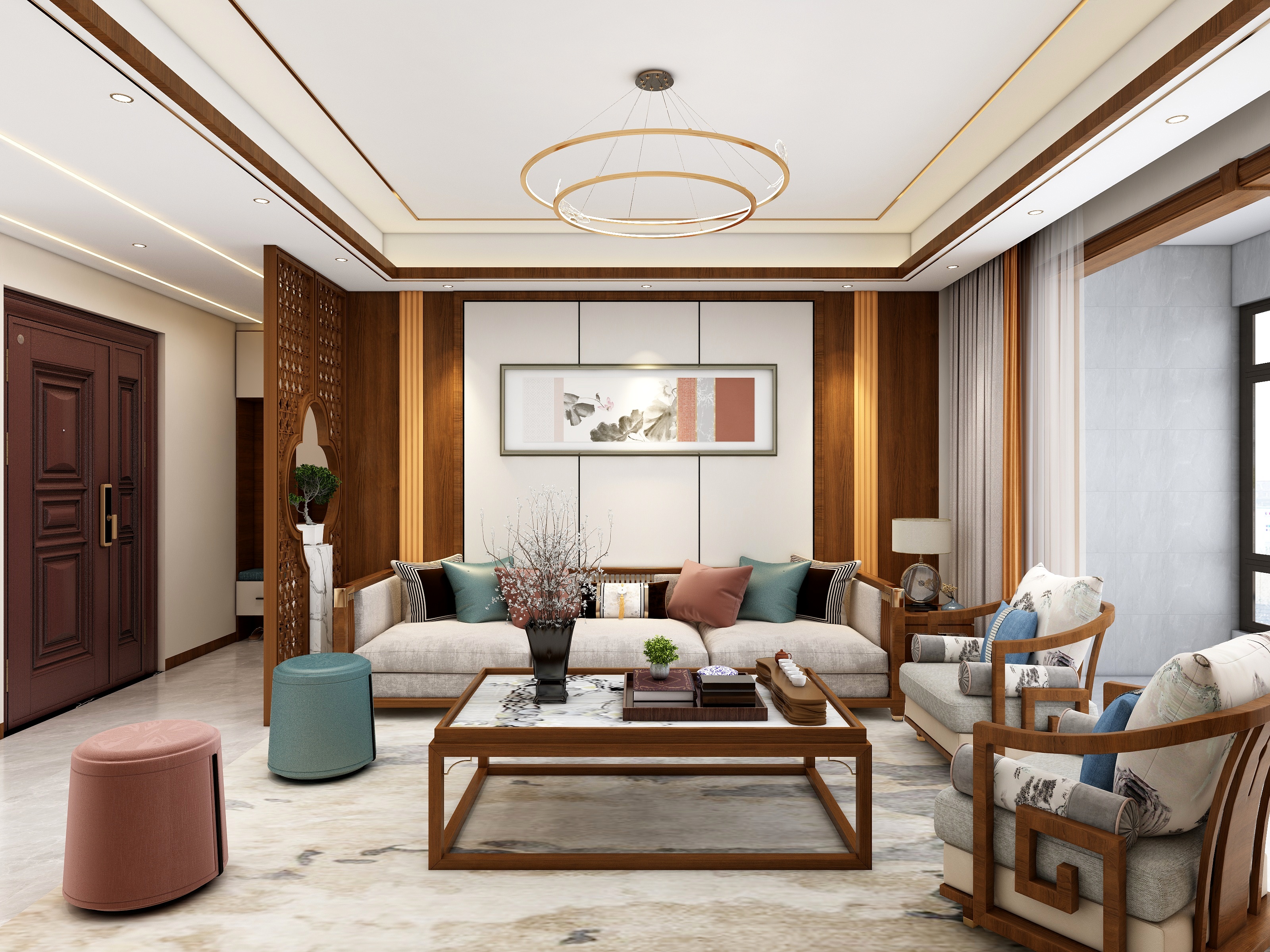 设计丨张超杰-四室两厅丶新中式装修效果图