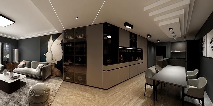 远山鸟-翡翠公馆97平暗黑性冷淡风效果图-装修设计方案