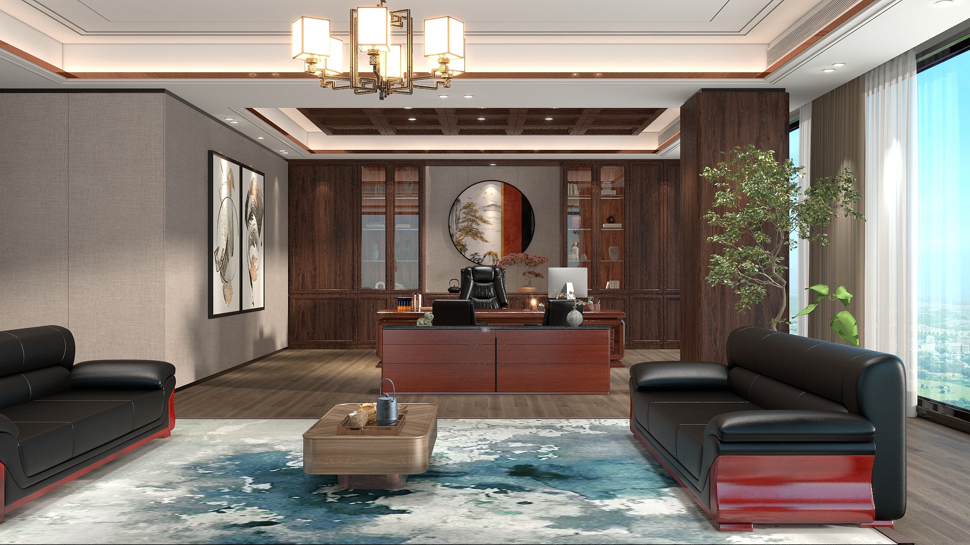 班木设计2-新中式董事长办公室设计-装修设计方案