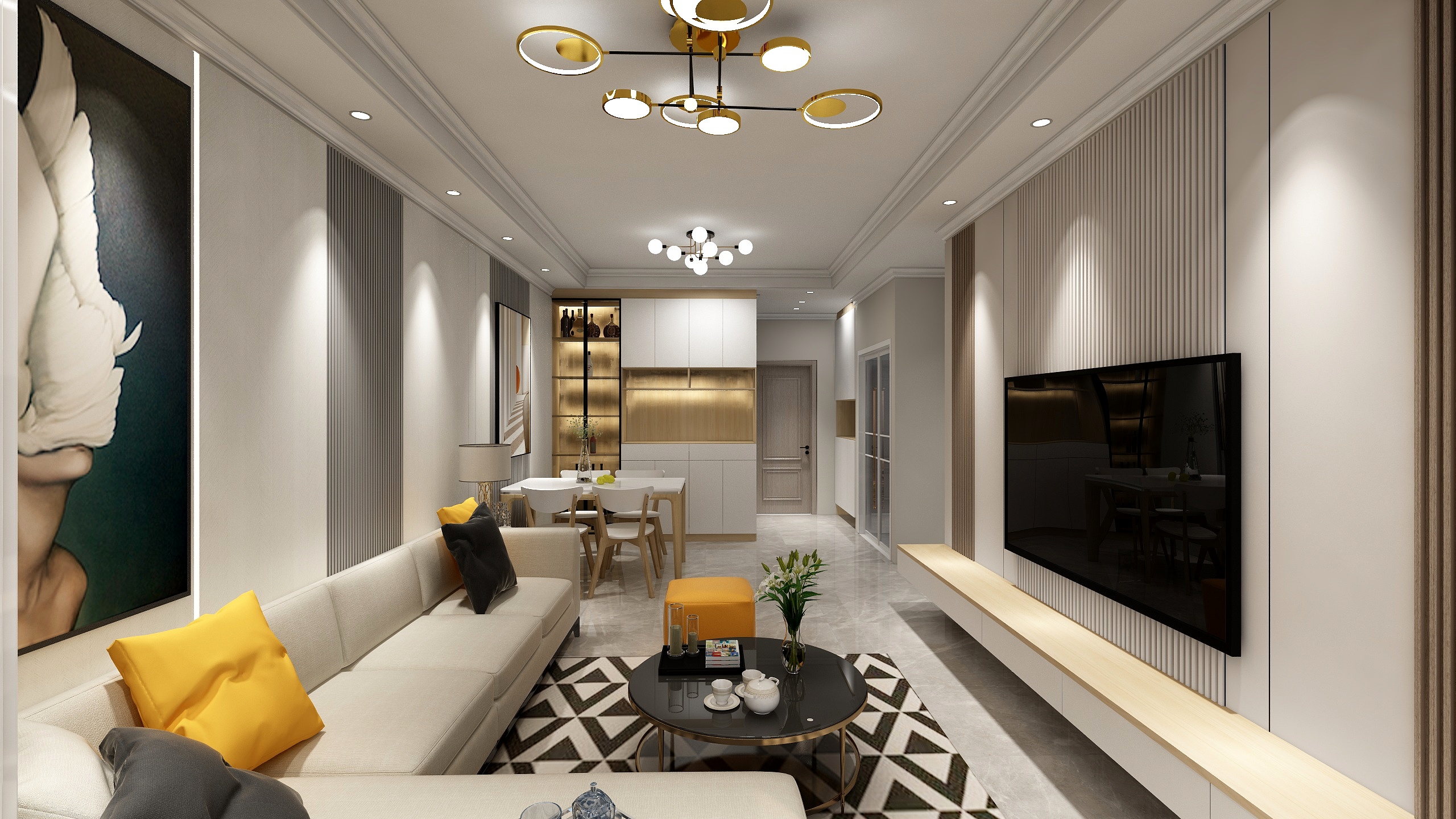 诺言设计-德信海德公园83.00㎡A2’3室2厅1卫1厨装修效果图