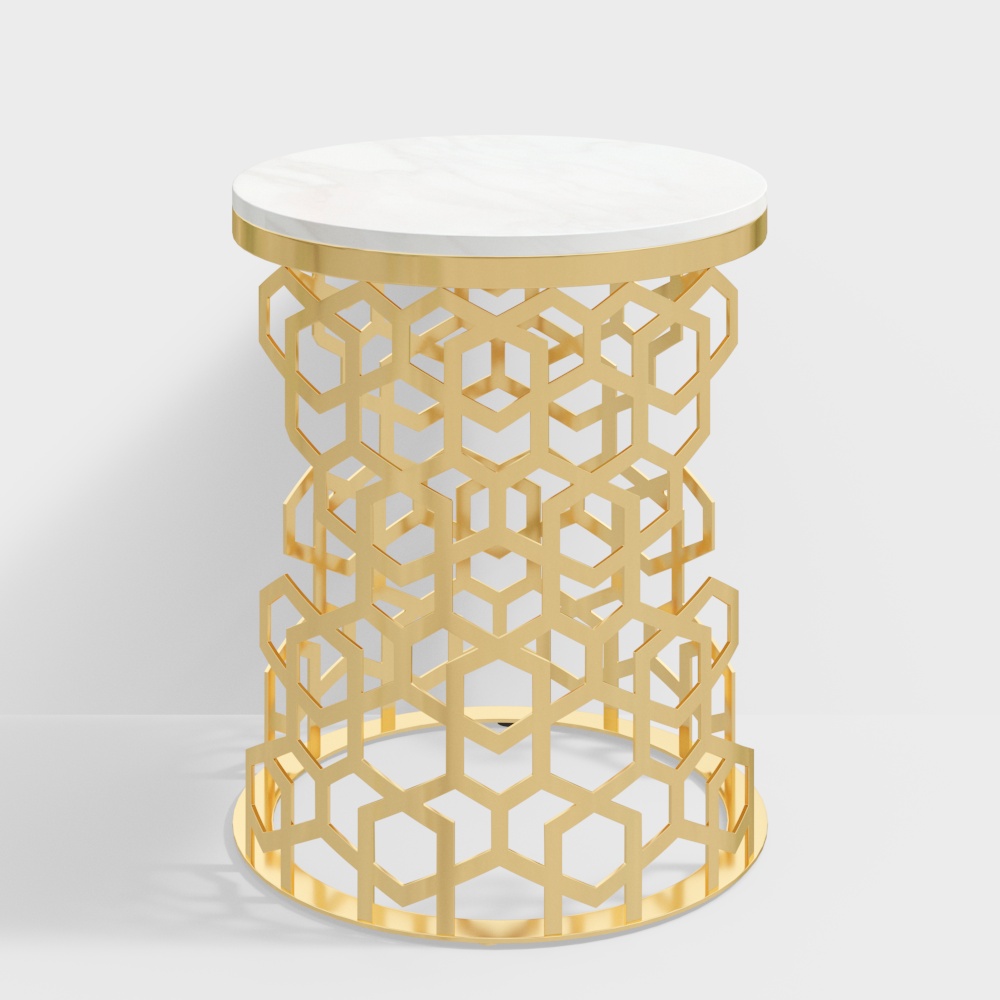 Currs Table d'appoint ronde moderne dorée avec table d'appoint en marbre