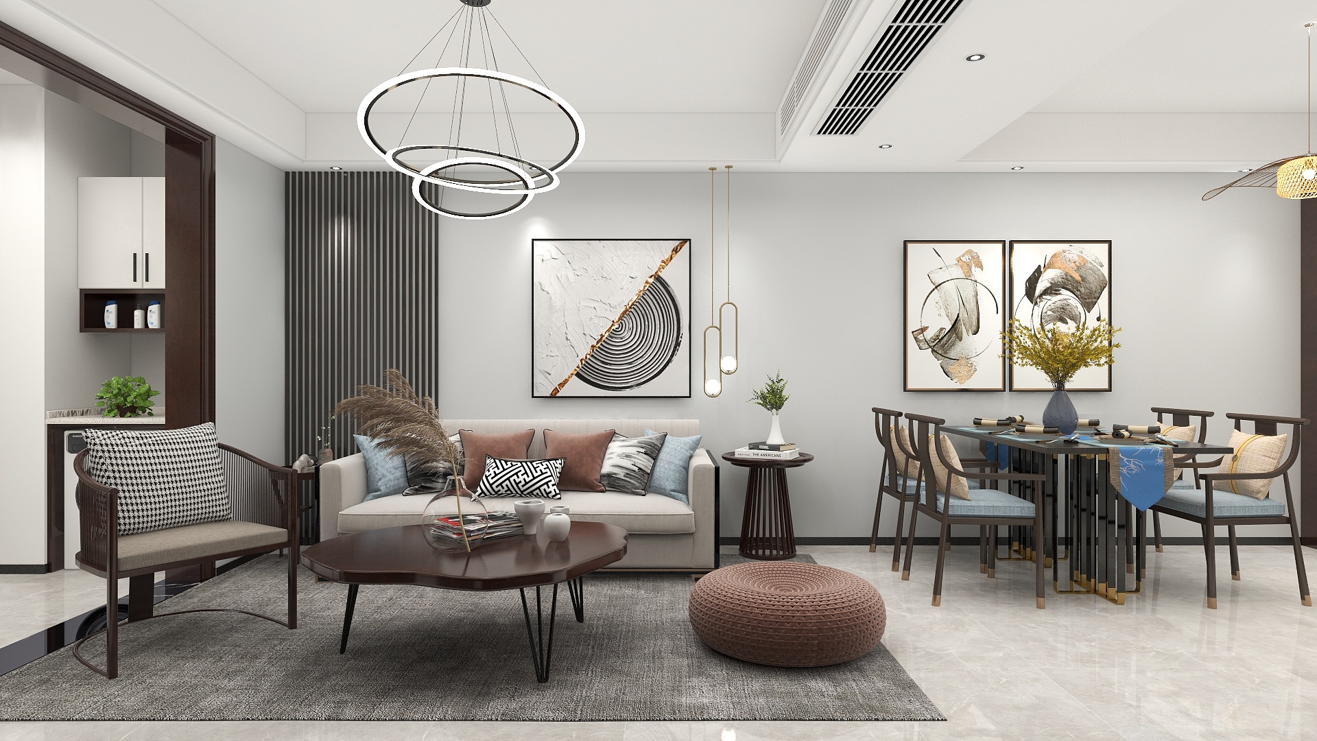 一品设计YP-新中式客餐厅装修效果图