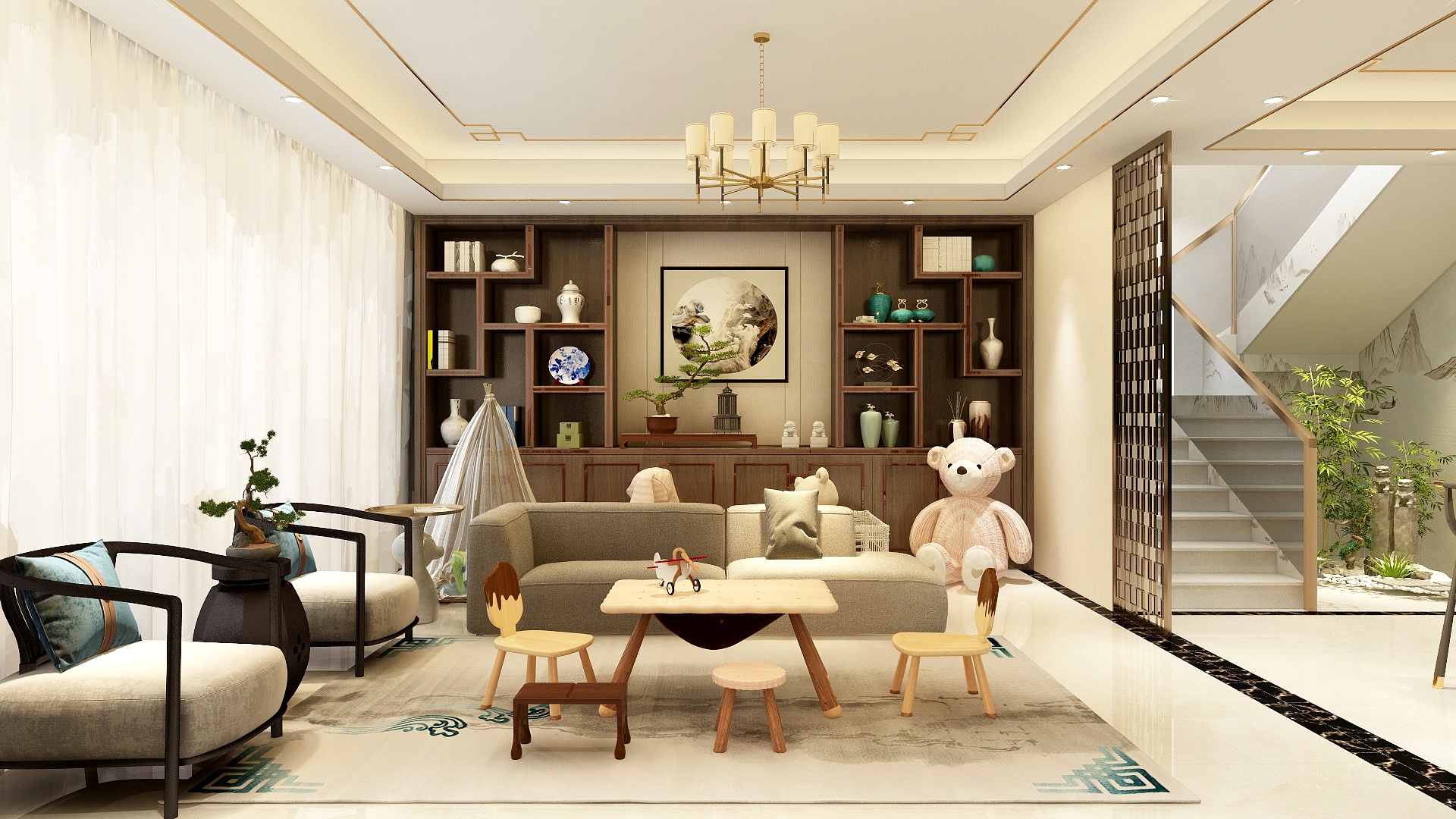 度晓佳-遇见园林之美---150平中式双层小别墅装修效果图