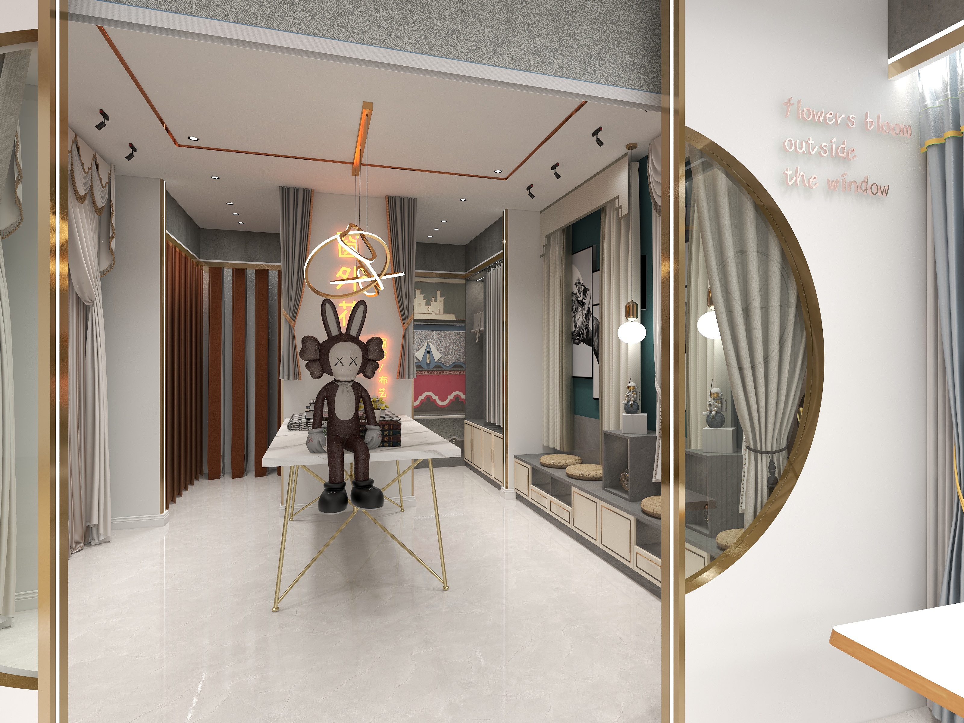 宏岩装饰hyMq-窗外花开窗帘店-装修设计方案