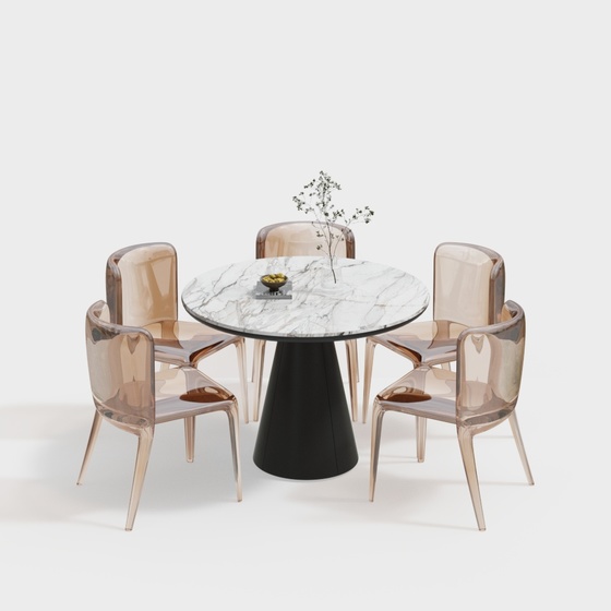 Modern Dining Table and Chairs Set 3D Model in Gold