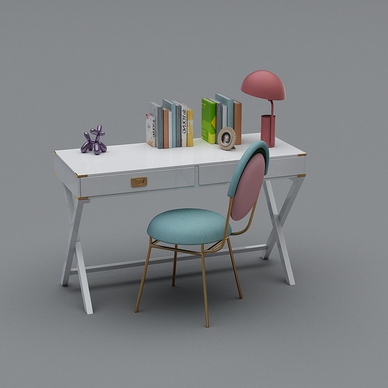 Modern children's room girl's room 3d model - desk