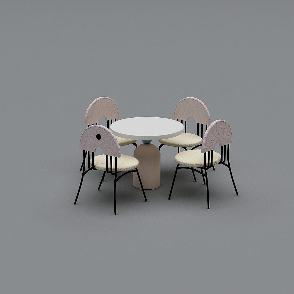 现代儿童餐厅-四人餐桌椅组合3D模型