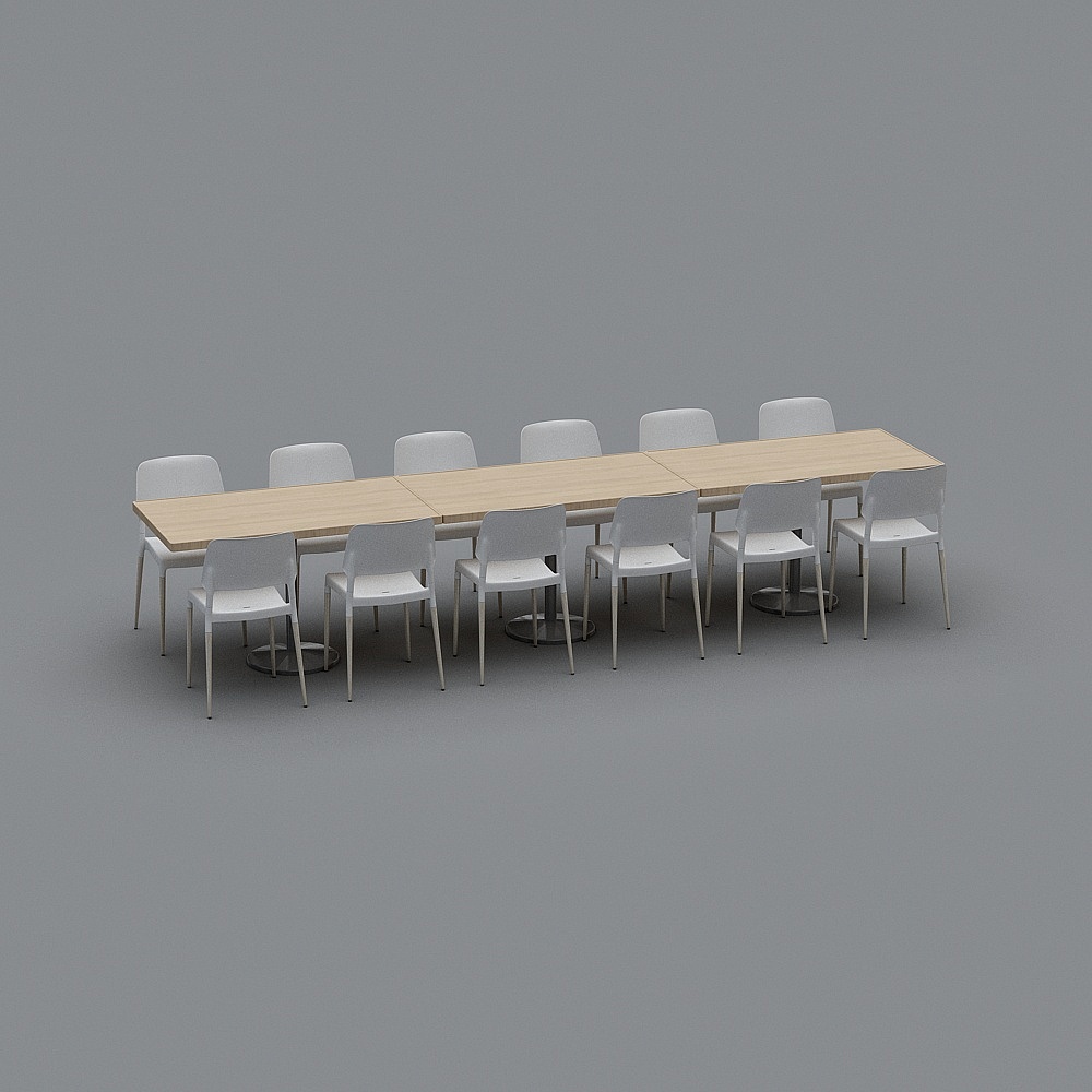 现代学校餐厅1-餐桌椅组合3D模型