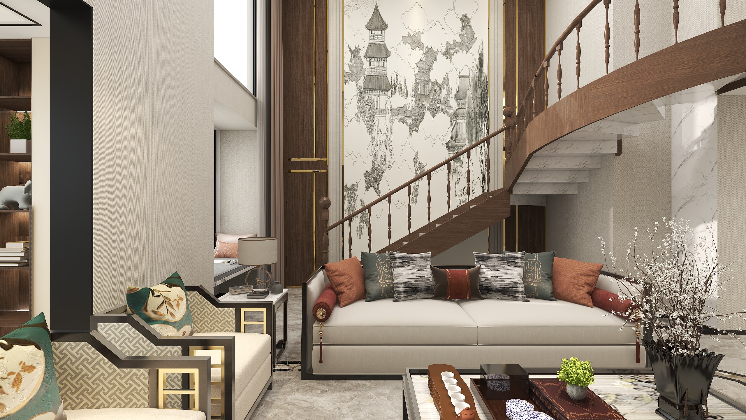 云杉空间设计师-德元府-新中式别墅装修效果图