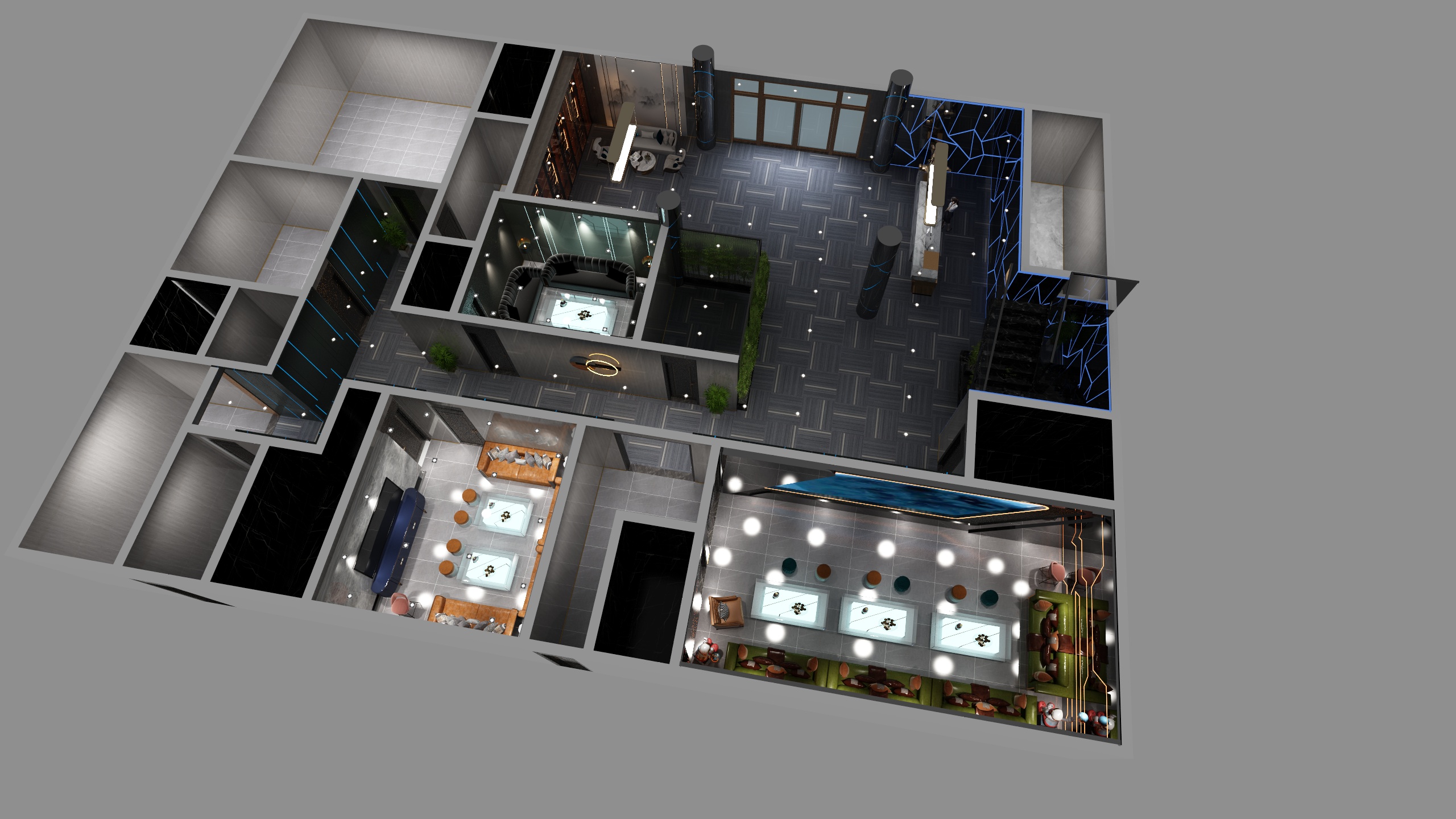 河北聚鑫美家-霸州蓝黛娱乐会所一层-装修设计方案