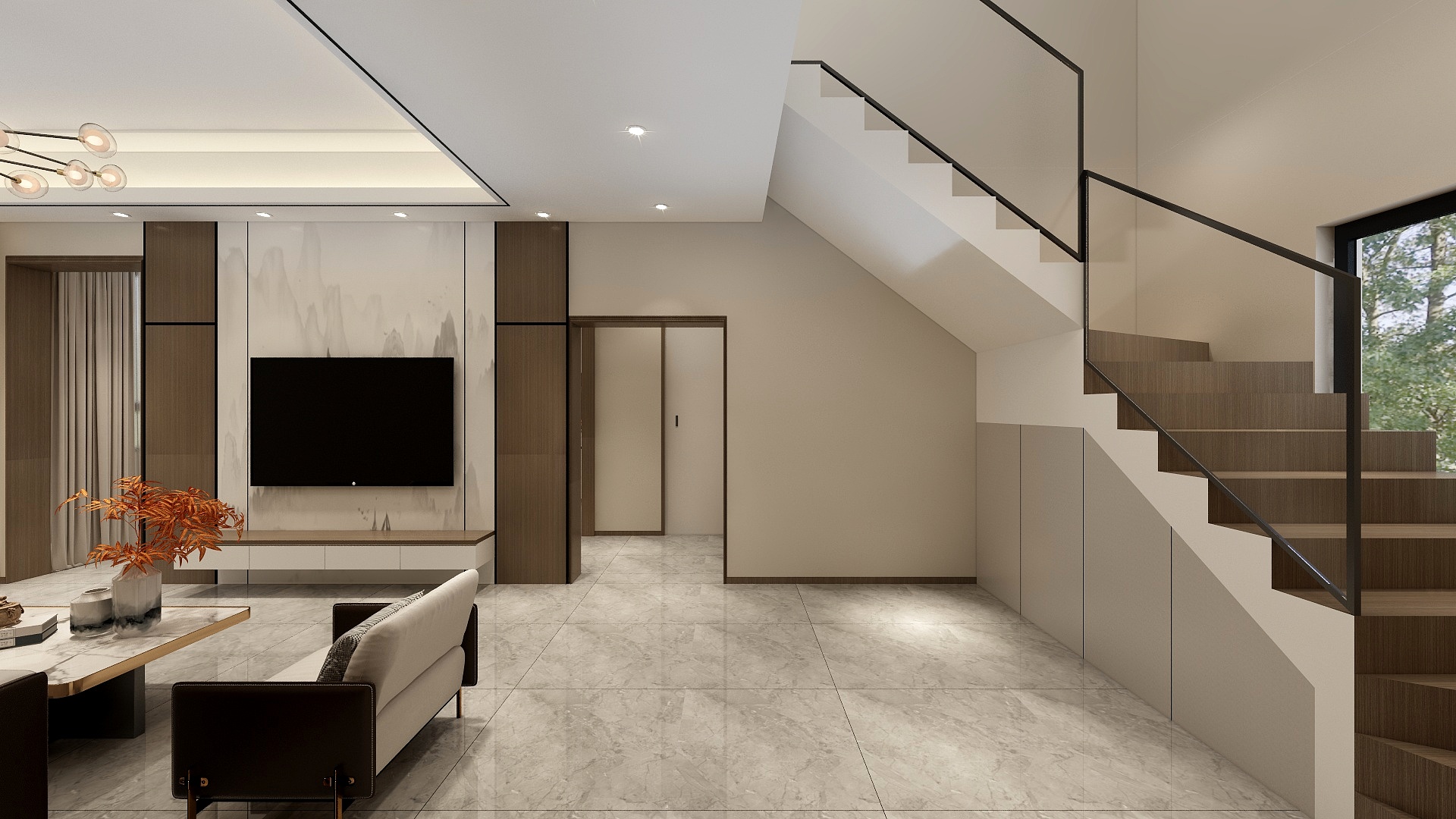 李青越-现代新中式别墅一层装修效果图