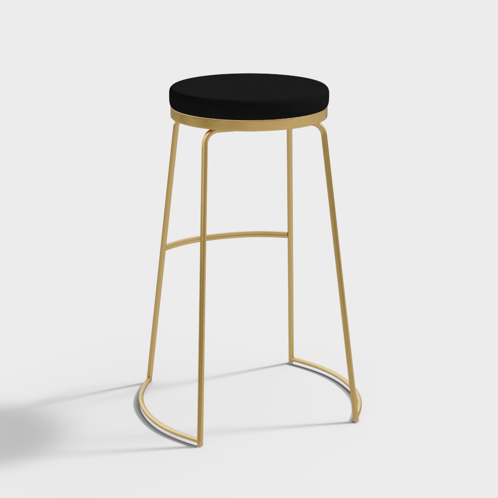 Modern Black Bar Height Stool PU Leather Upholstered (Set of 2) with Round Seat