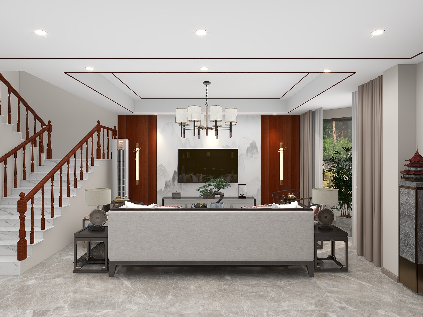 吴爽-新中式风格三室设计装修效果图