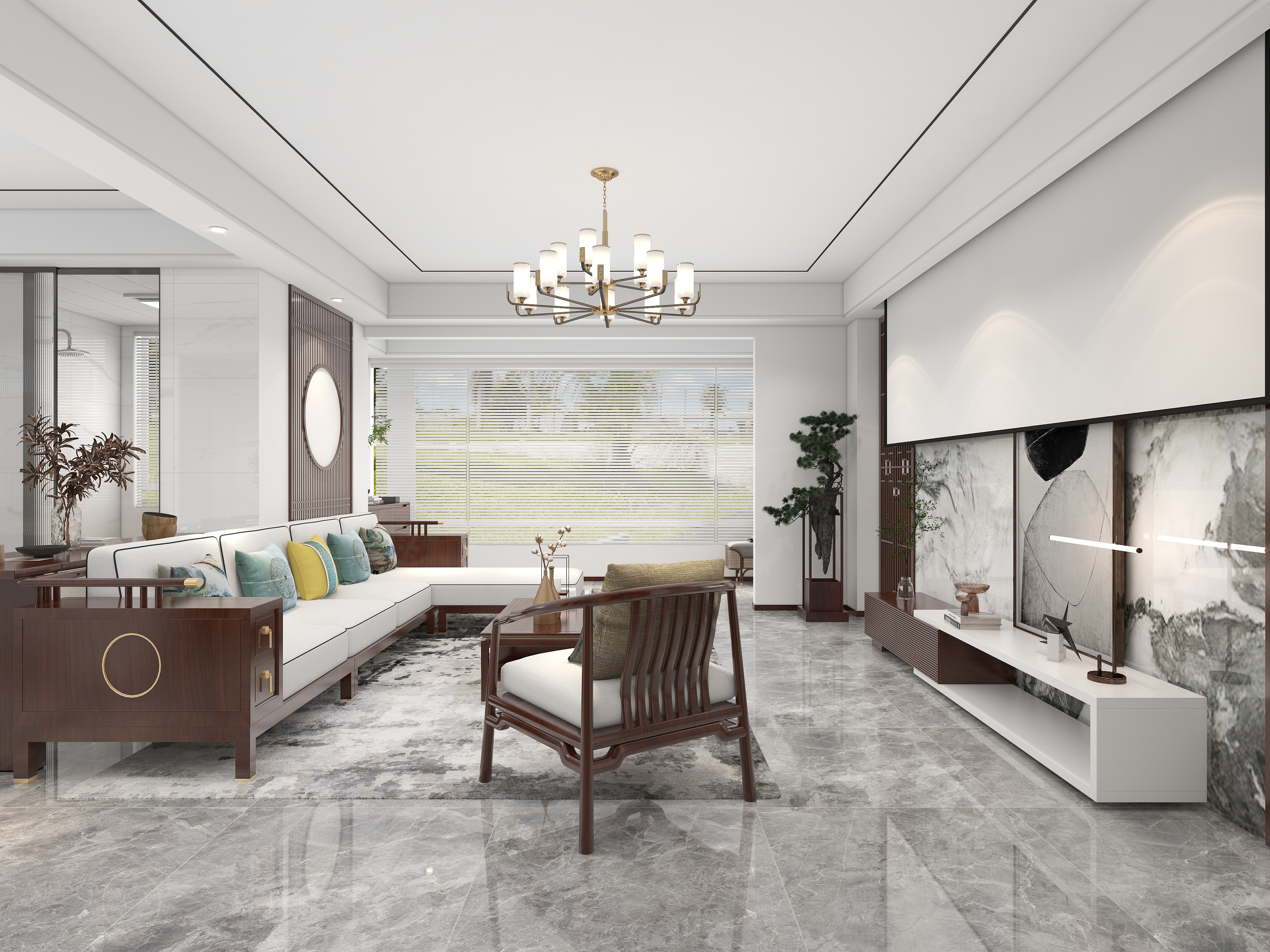 李青越-待投稿新中式复式别墅二层装修效果图