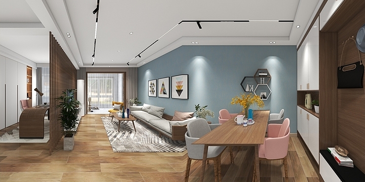 水木梁行装饰1-德信海德公园83.00㎡A2’3室2厅1卫1厨-装修设计方案