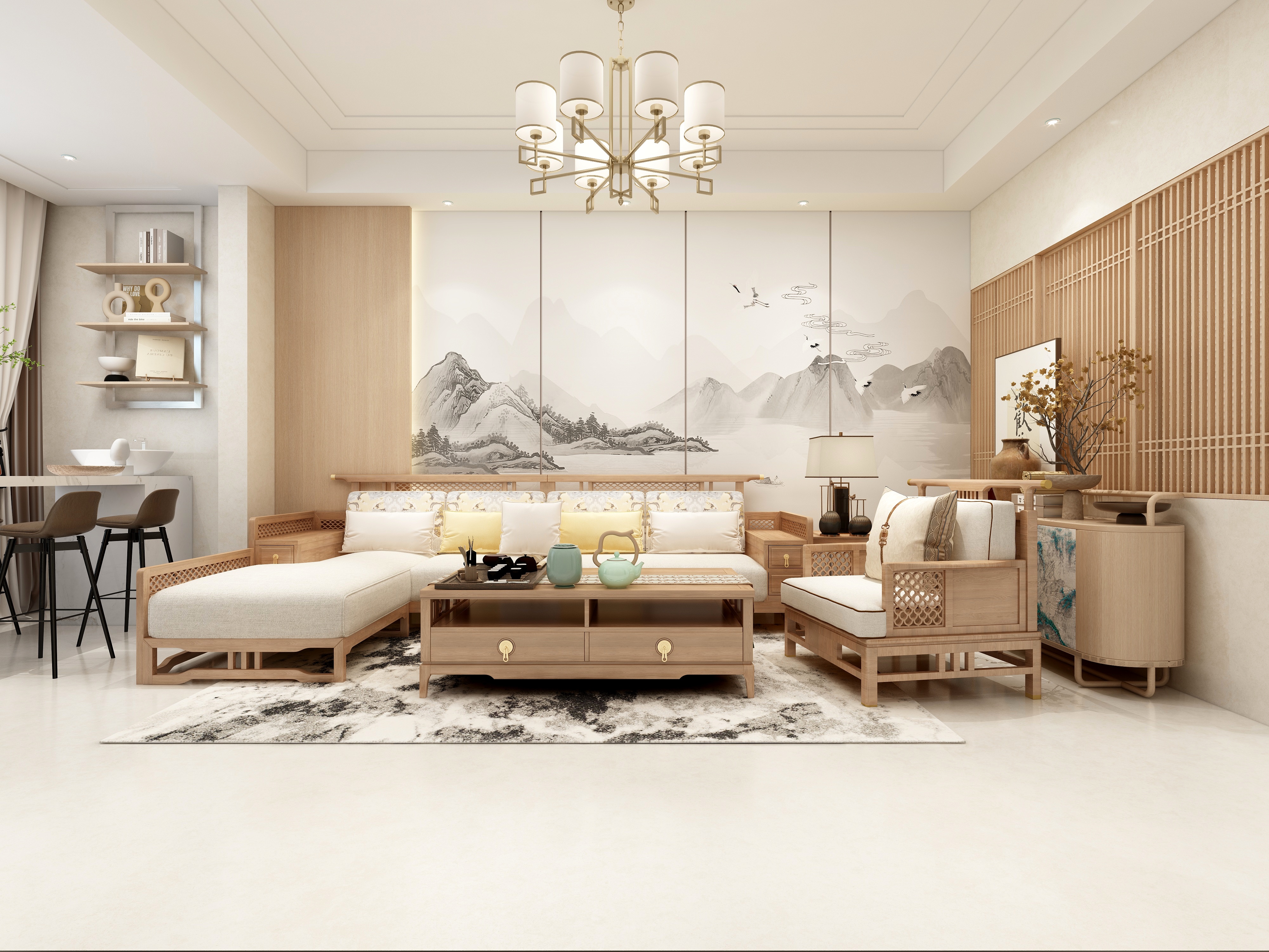 至简名设-文稳康-《国际公馆》110平现代新中式|三居室装修效果图