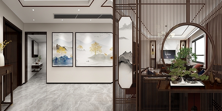 紫夜星辰1-新中式客厅.dwg-装修设计方案