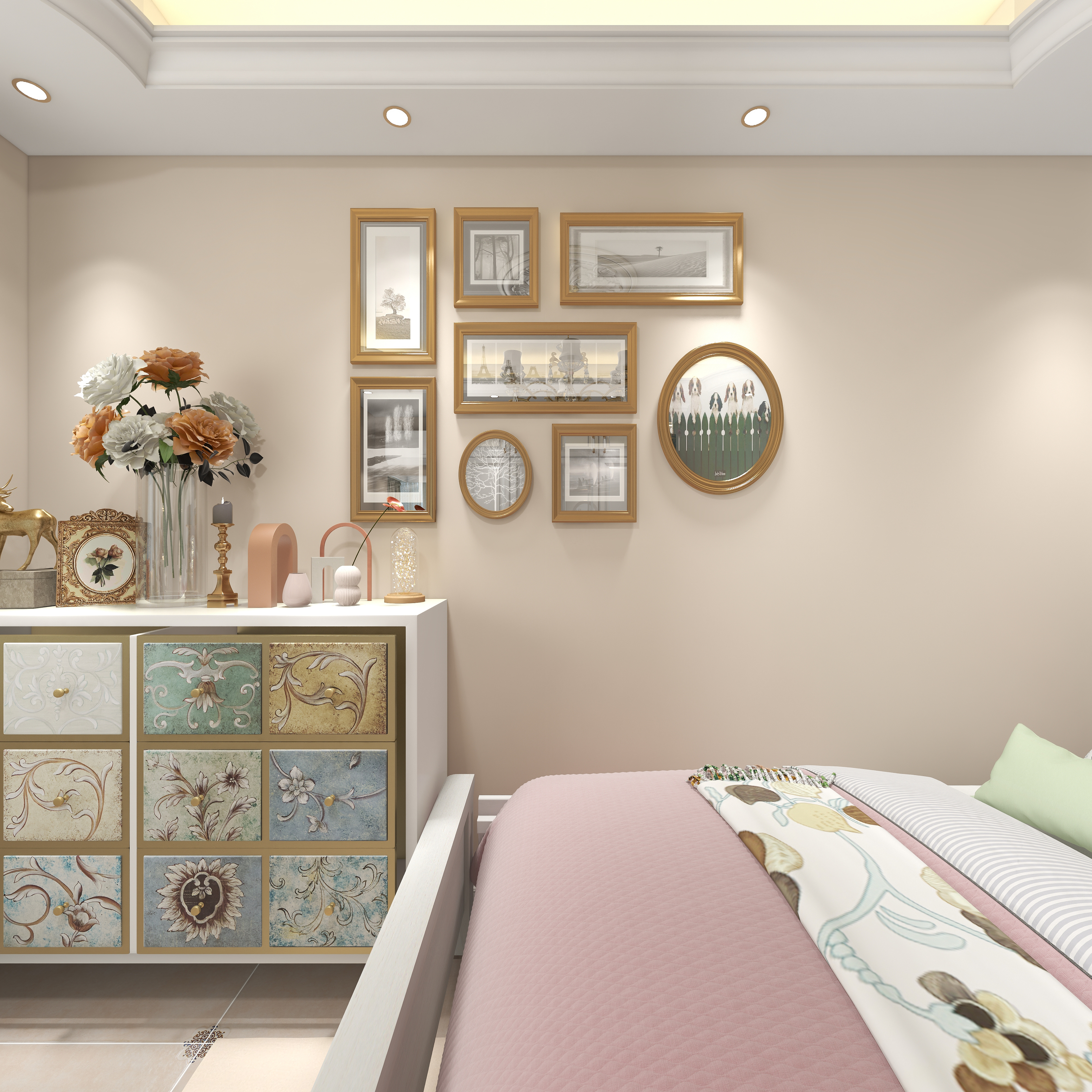 王思力-142平三居北京东方夏威夷--田园美式风一层主卧装修效果图第5张