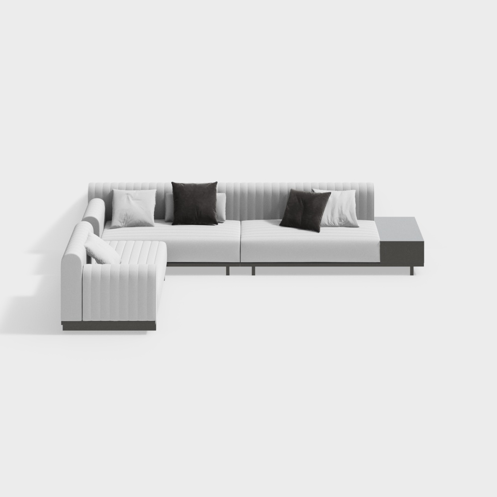 Sofá seccional de esquina moderno en forma de L de algodón y lino de 3980 mm con almacenamiento lateral abierto