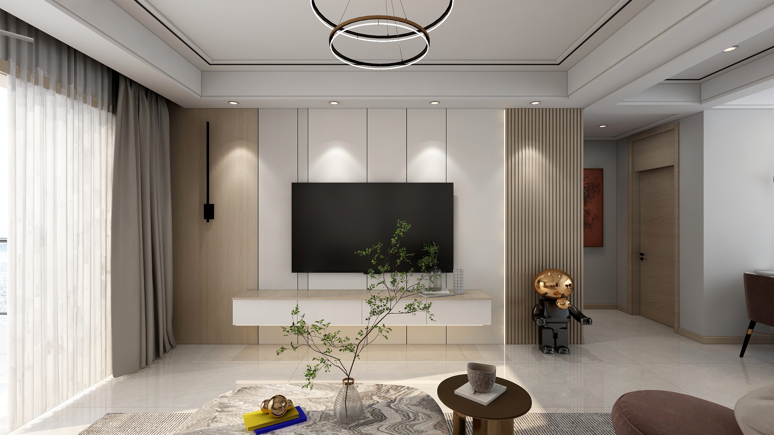 装修设计表现-《亦木良品》124m现代原木风格装修效果图